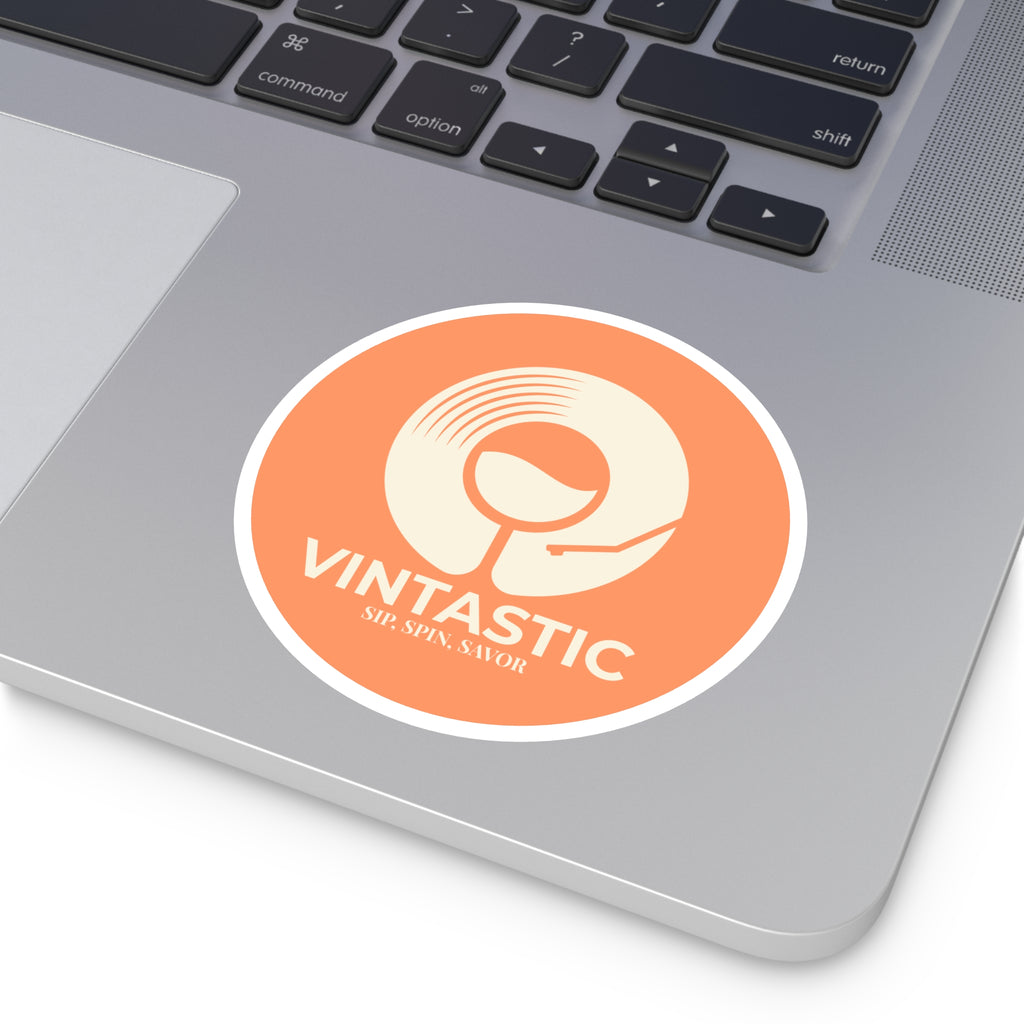 Vintastic Round Sticker — Retro Wine & Vinyl Logo (Indoor/Outdoor)