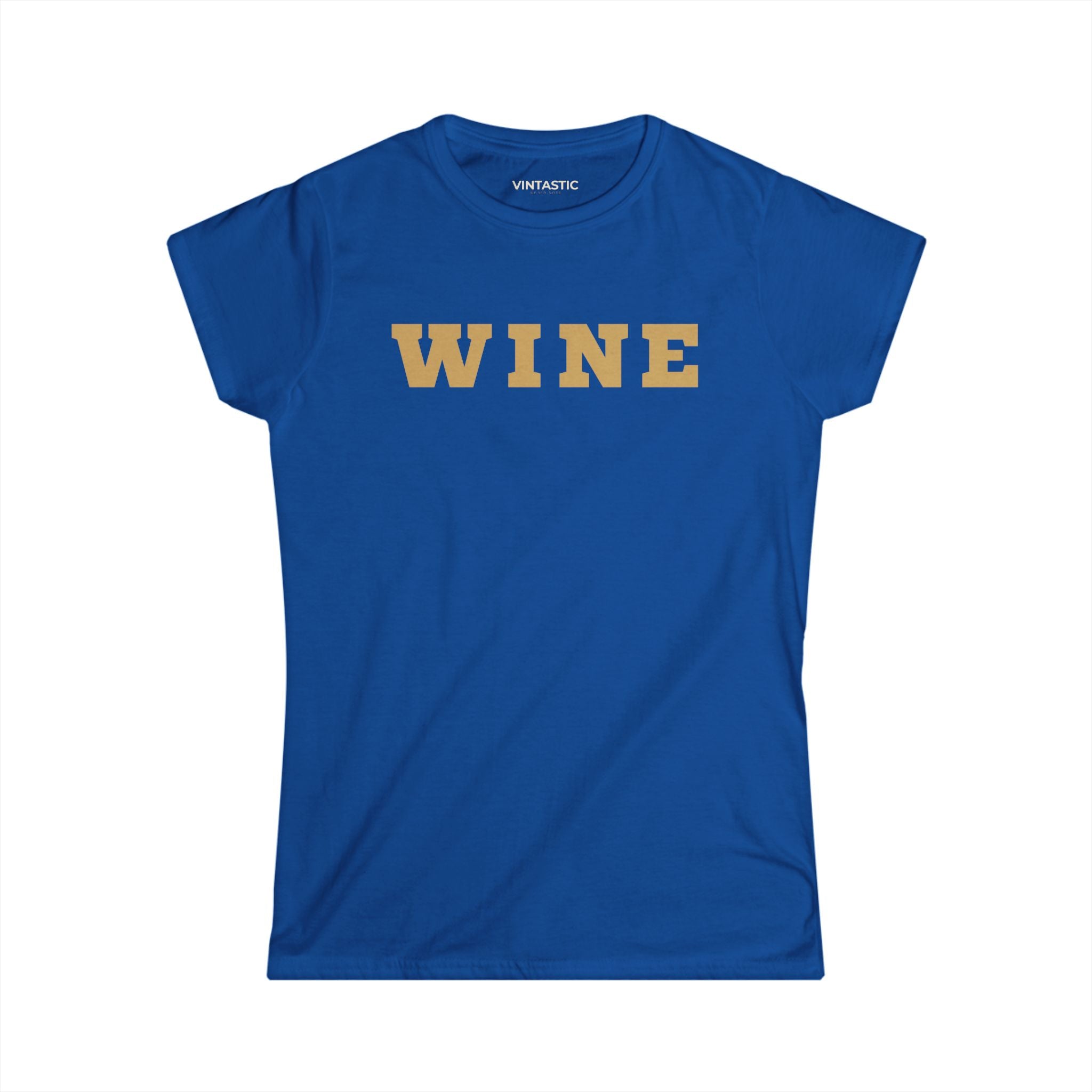 Wine Graphic Tee — Casual Women's White T‑Shirt with Gold 'WINE' Text
