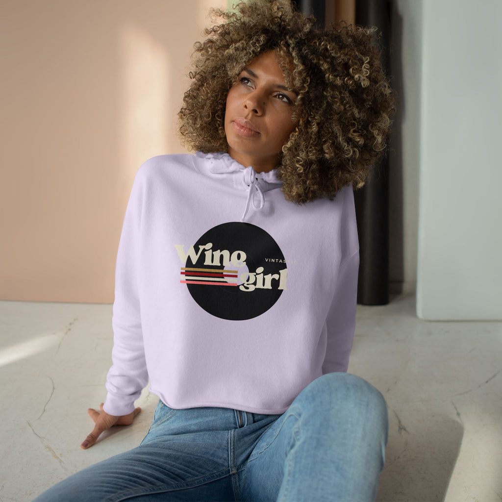 Wine Girl Vintastic Crop Hoodie — White Logo Cropped Pullover