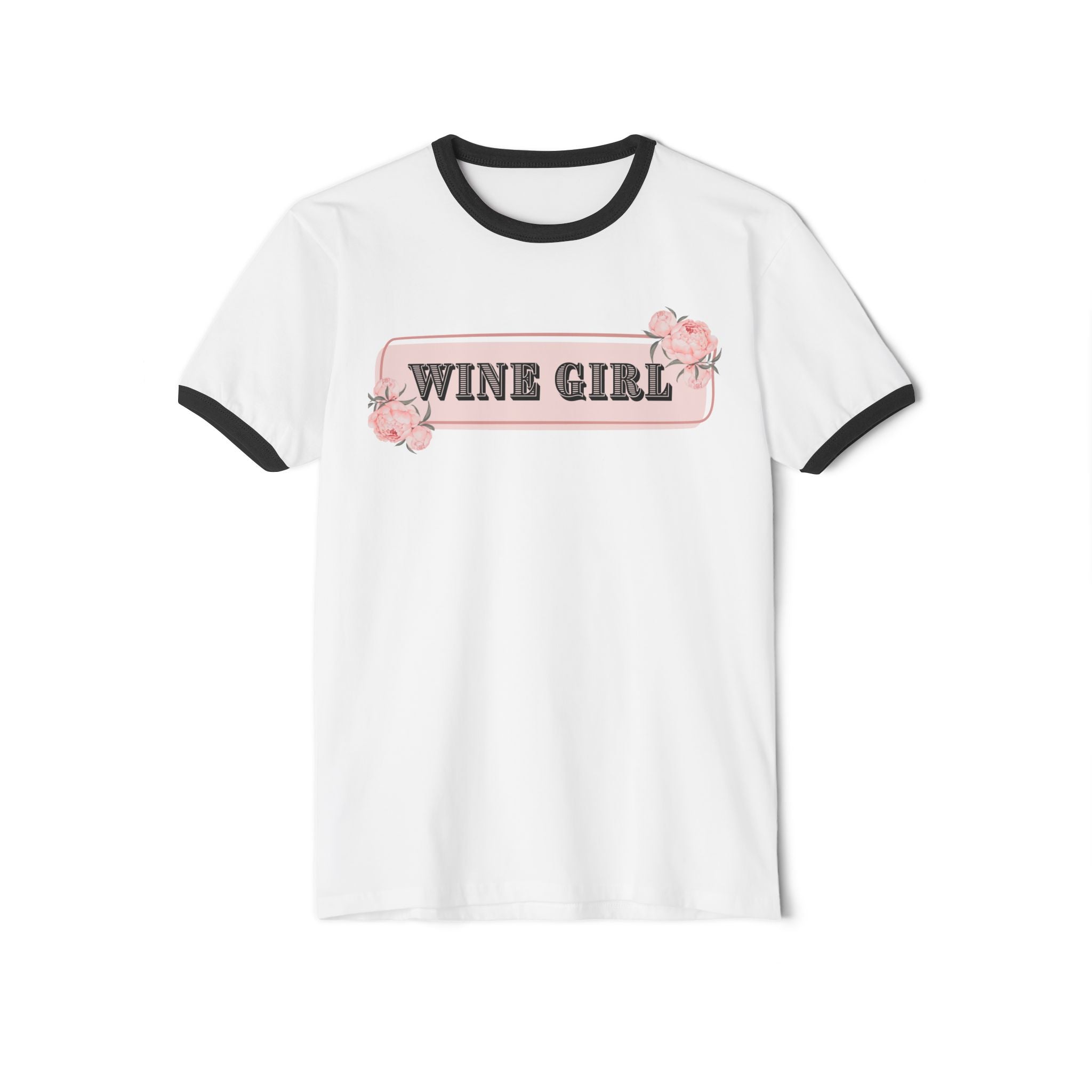 Wine Girl Retro Unisex Cotton Ringer T-Shirt