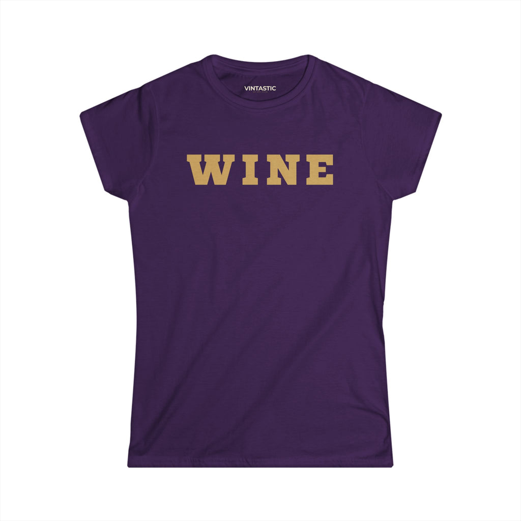 Wine Graphic Tee — Casual Women's White T‑Shirt with Gold 'WINE' Text