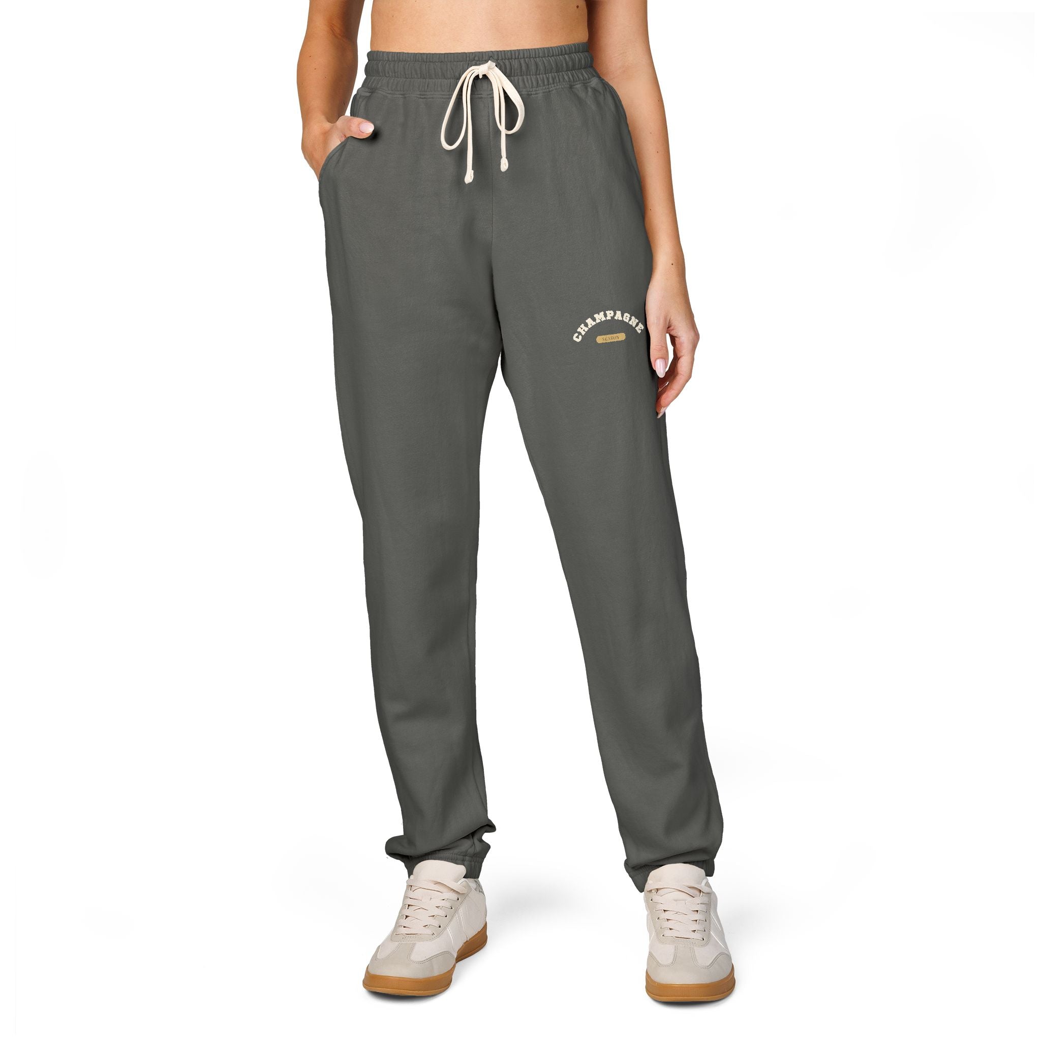 Cozy Champagne Season Sweatpants — Garment-Dyed Fleece Joggers with 'Canyon Club' Logo