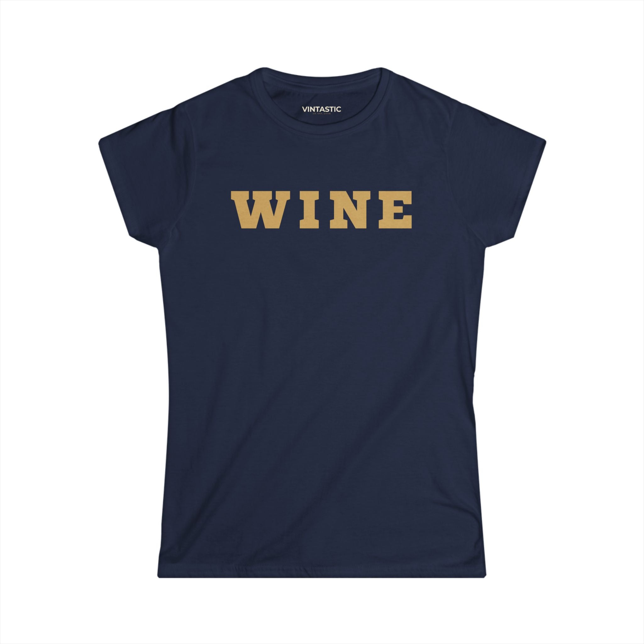 Wine Graphic Tee — Casual Women's White T‑Shirt with Gold 'WINE' Text