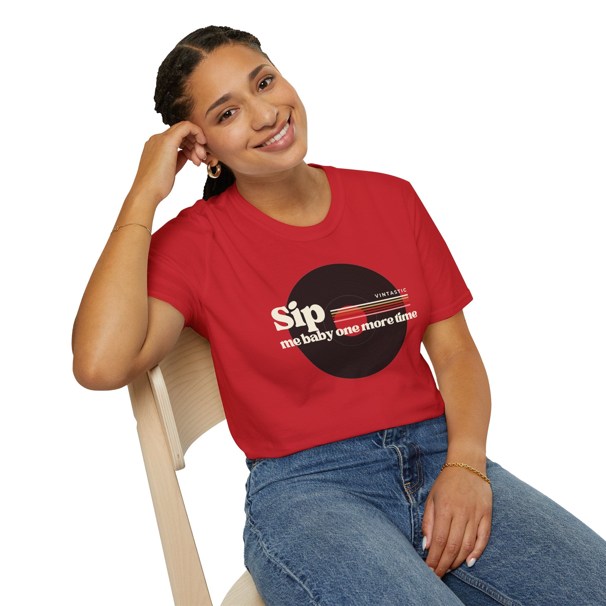 Sip Me Baby One More Time Tee – Retro Vinyl Wine Girl Style