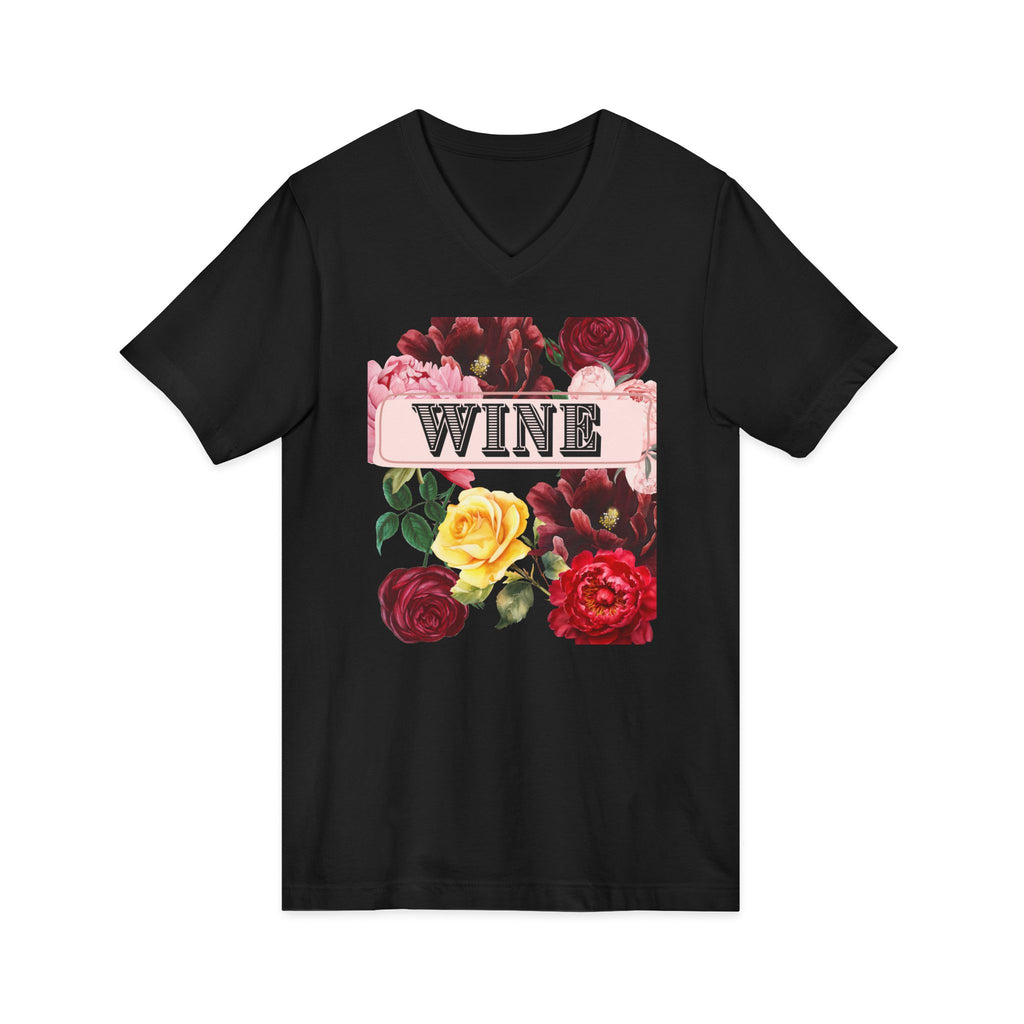 Wine Themed Floral V-Neck Tee for Wine Lovers