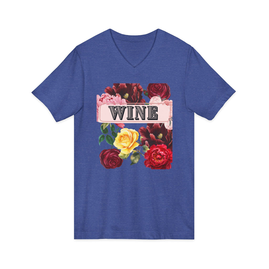 Wine Themed Floral V-Neck Tee for Wine Lovers