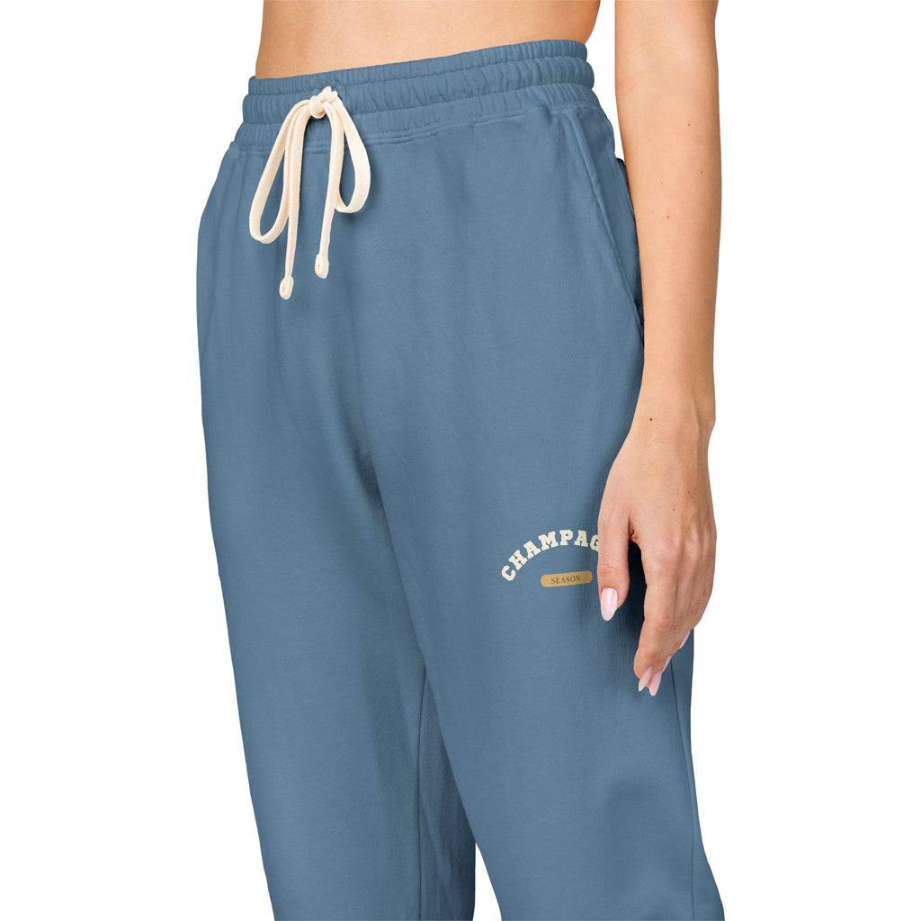 Cozy Champagne Season Sweatpants — Garment-Dyed Fleece Joggers with 'Canyon Club' Logo