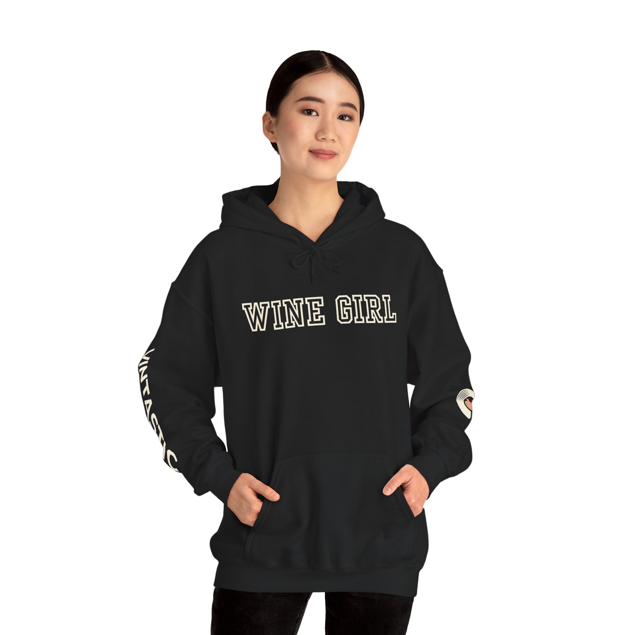 Vintastic Wine Girl Hoodie – Black Unisex Oversized Sweatshirt | Wine Lover Gift