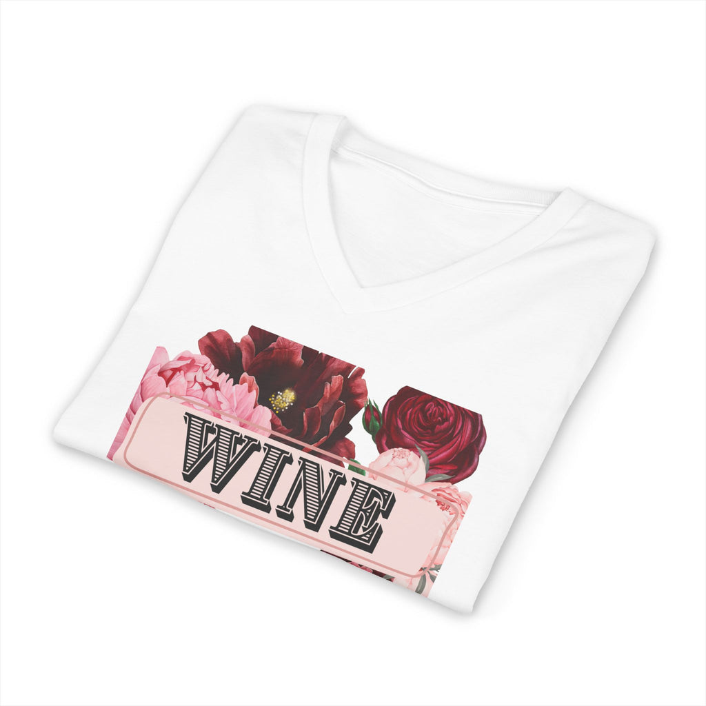 Wine Themed Floral V-Neck Tee for Wine Lovers