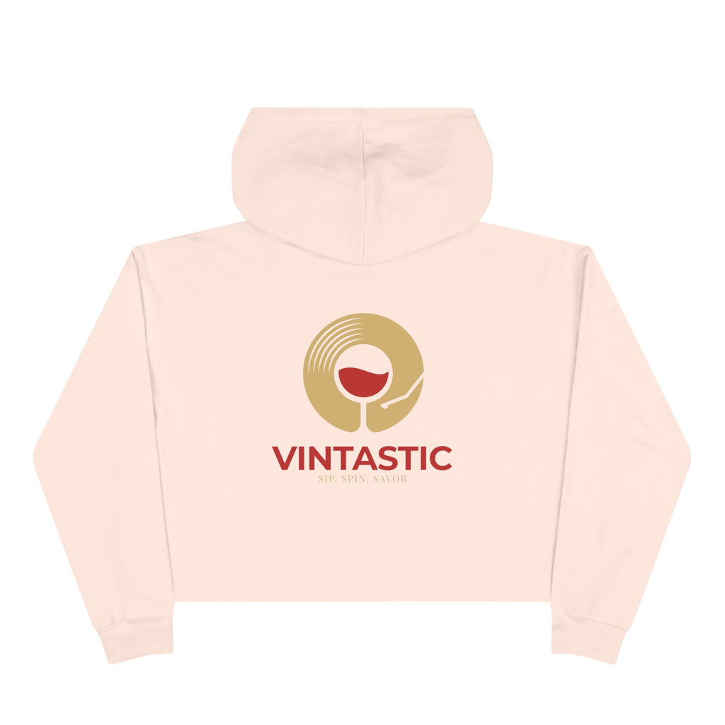 Vintastic Wine Crop Hoodie — Retro Vinyl Wine Logo Cropped Sweatshirt