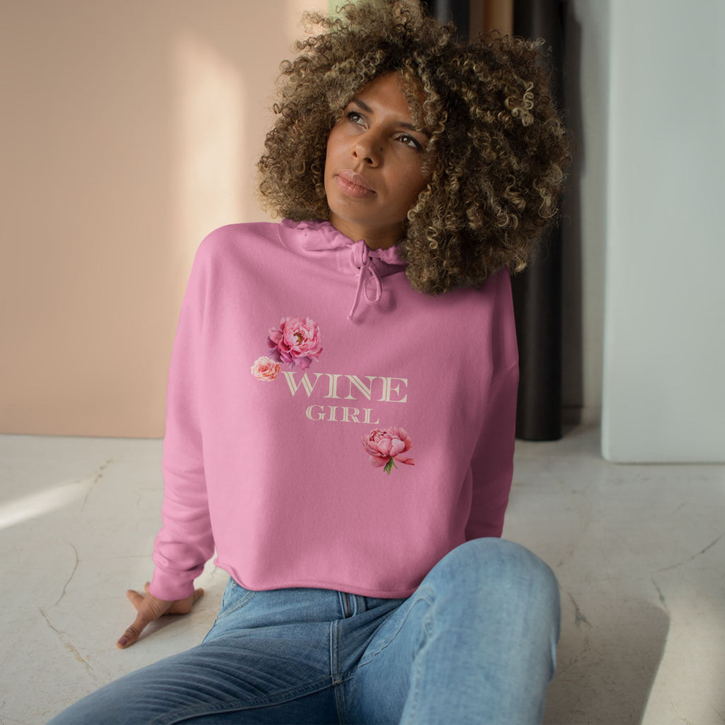 Wine Girl Cropped Hoodie — 'Vintastic' Floral Wine Lover Sweatshirt