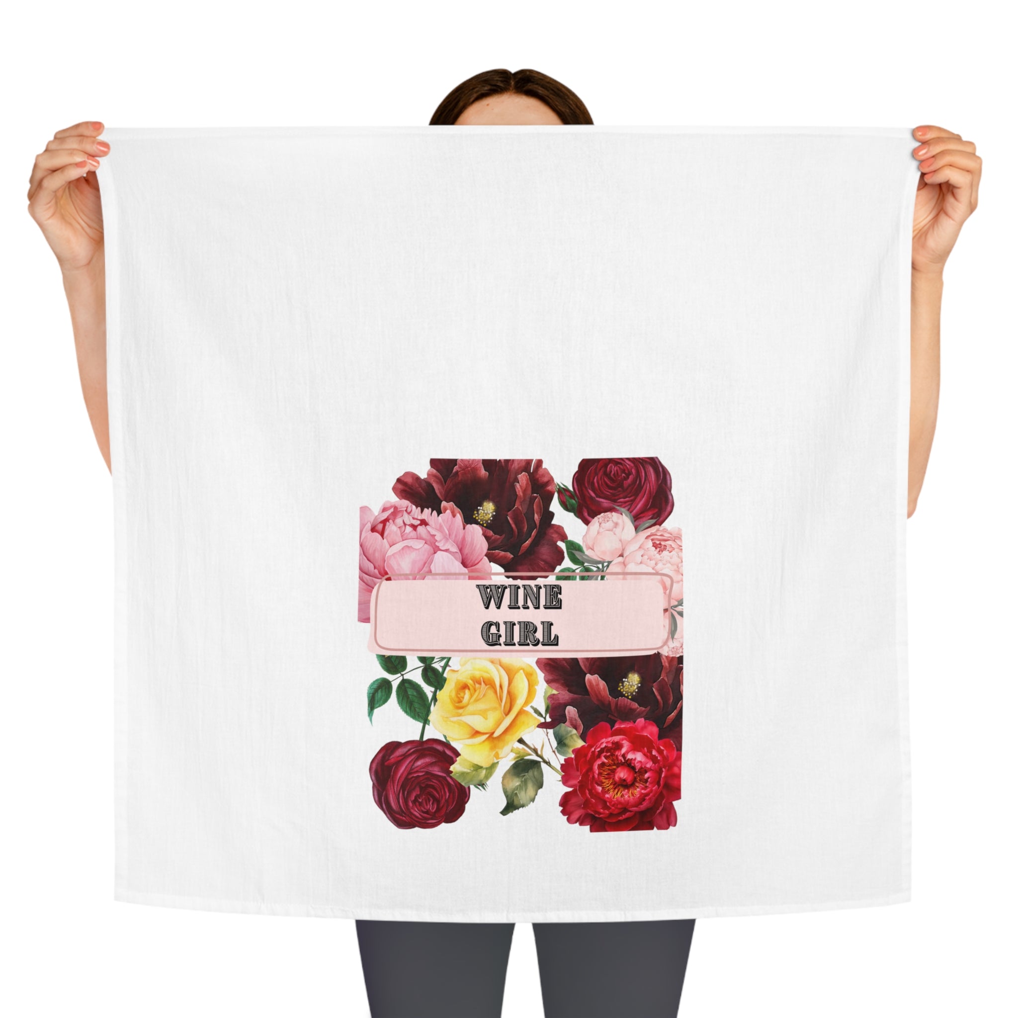 Wine Girl Floral Tea Towel — Decorative Kitchen Towel for Wine Lovers