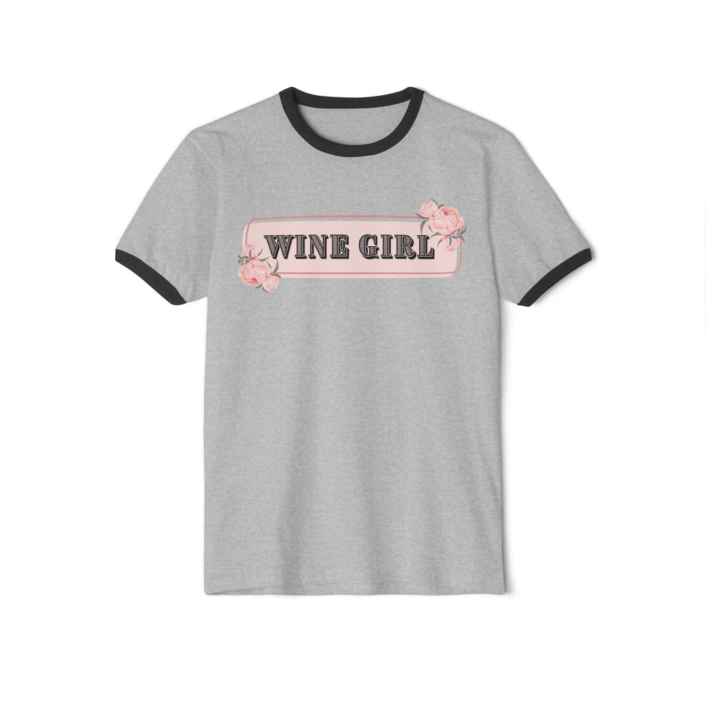 Wine Girl Retro Unisex Cotton Ringer T-Shirt