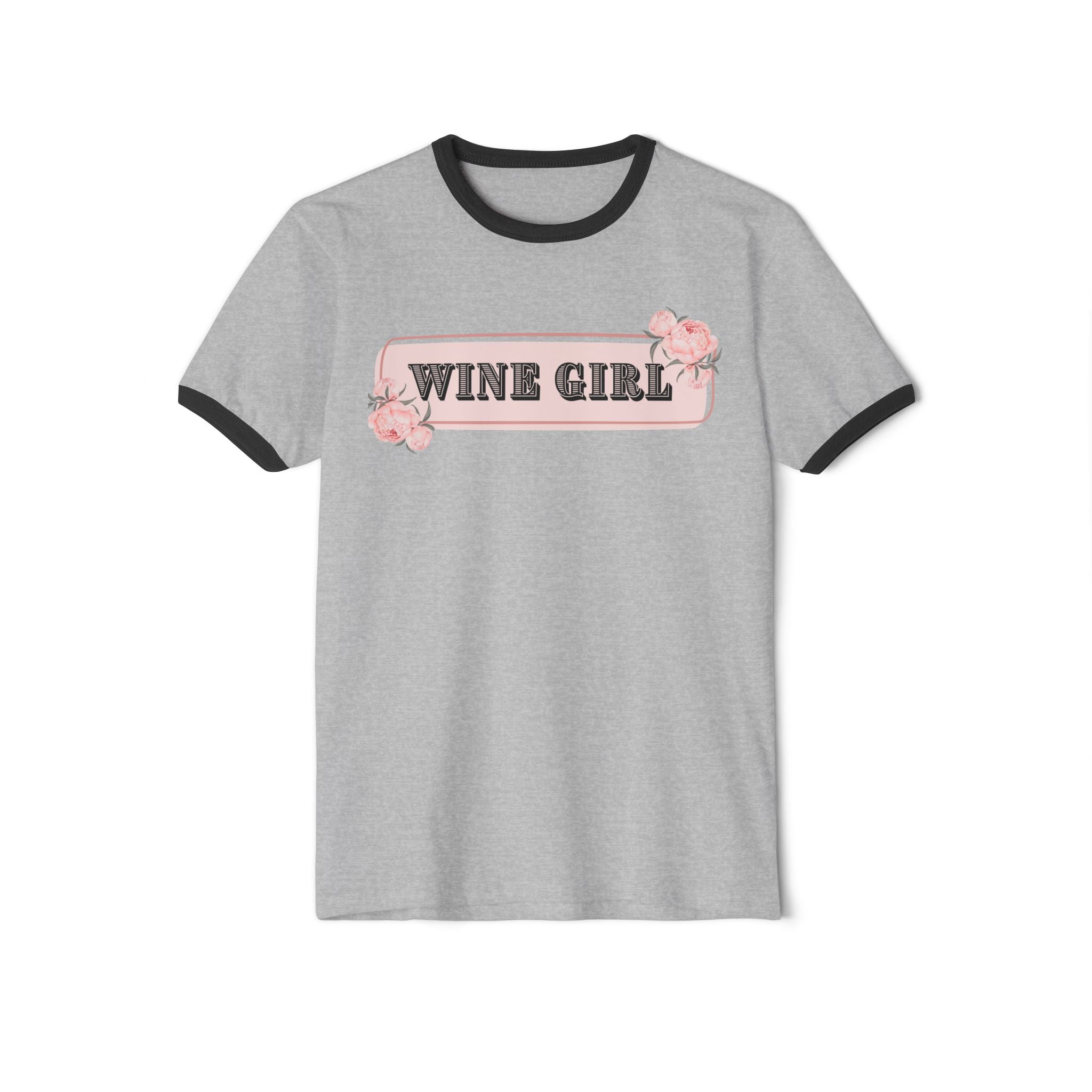 Wine Girl Retro Unisex Cotton Ringer T-Shirt