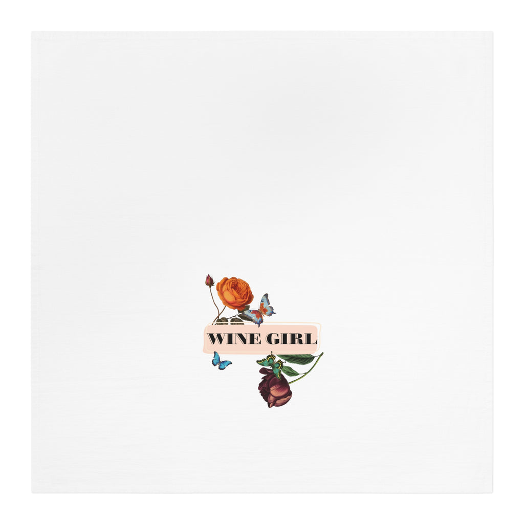 Wine Girl Floral Tea Towel — Decorative Kitchen Towel with Roses & Butterflies
