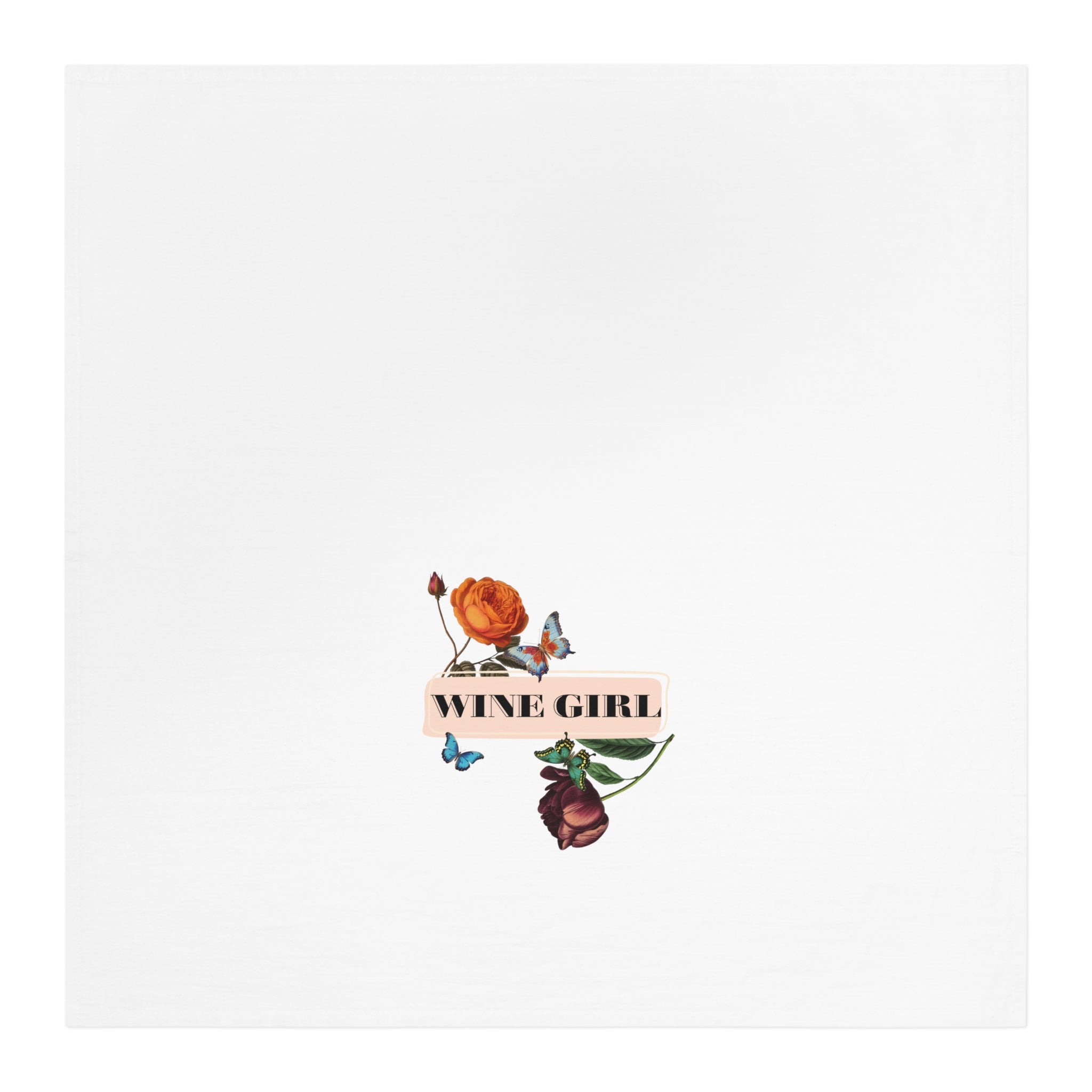 Wine Girl Floral Tea Towel — Decorative Kitchen Towel with Roses & Butterflies