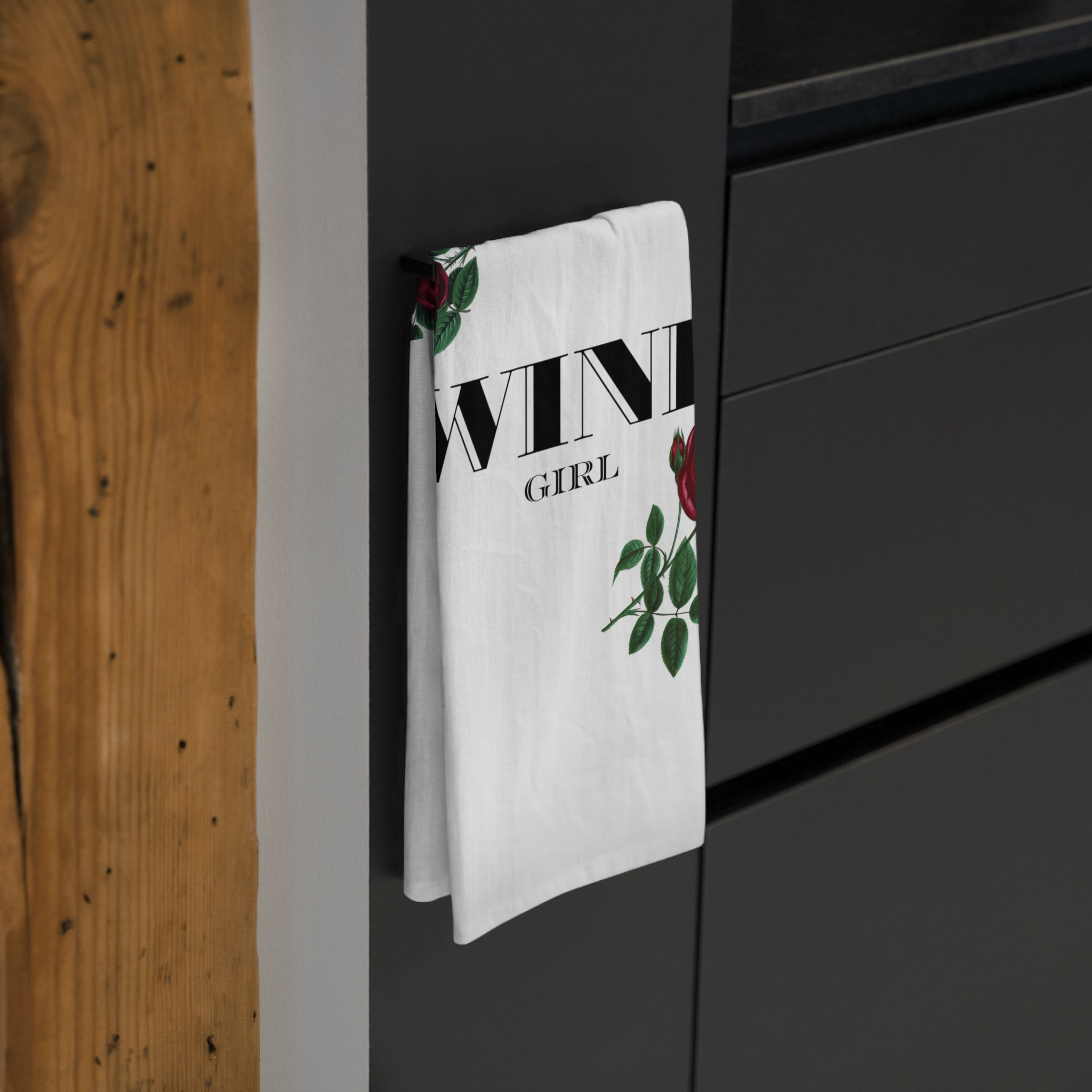 Wine Girl Rose Floral Kitchen Towel
