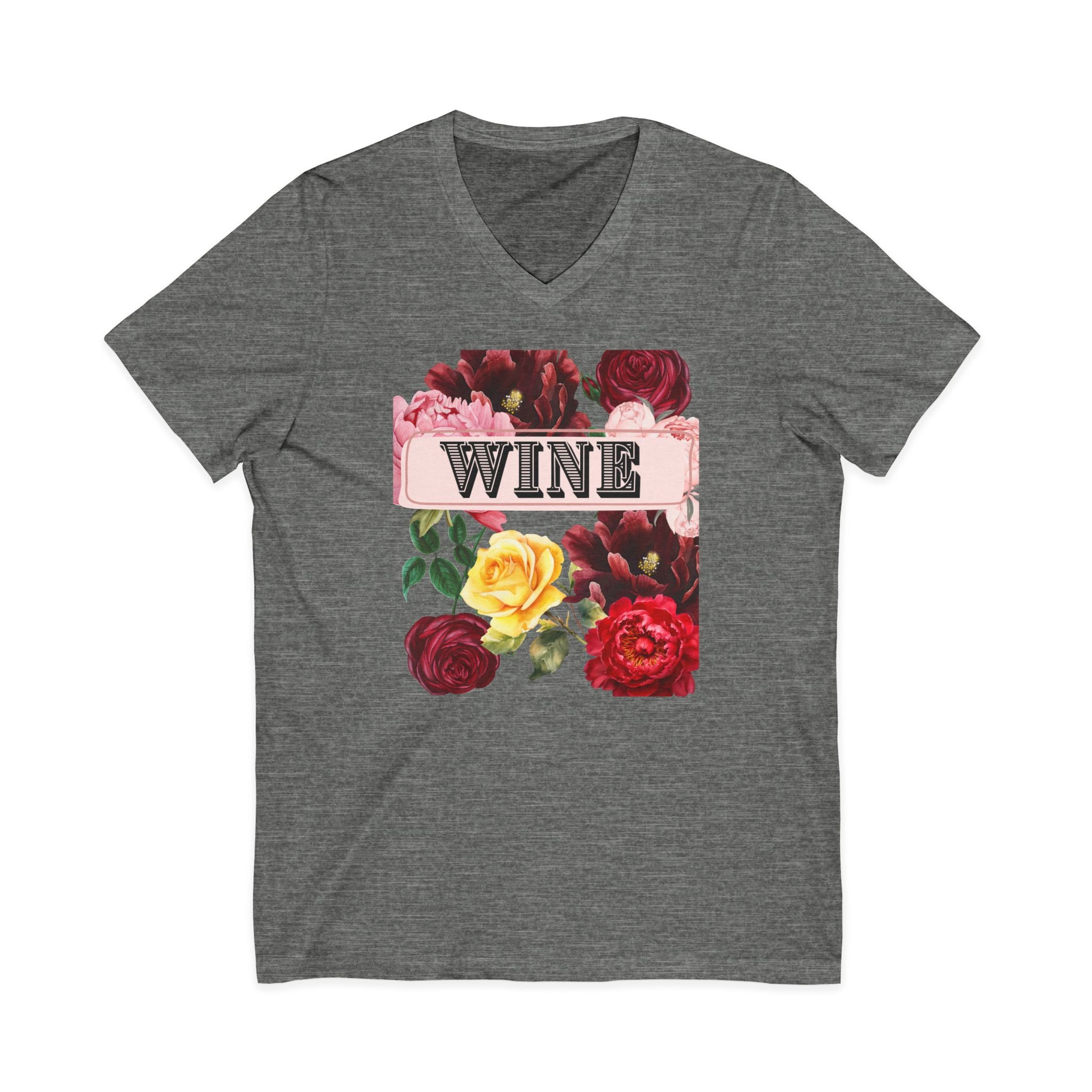 Wine Themed Floral V-Neck Tee for Wine Lovers