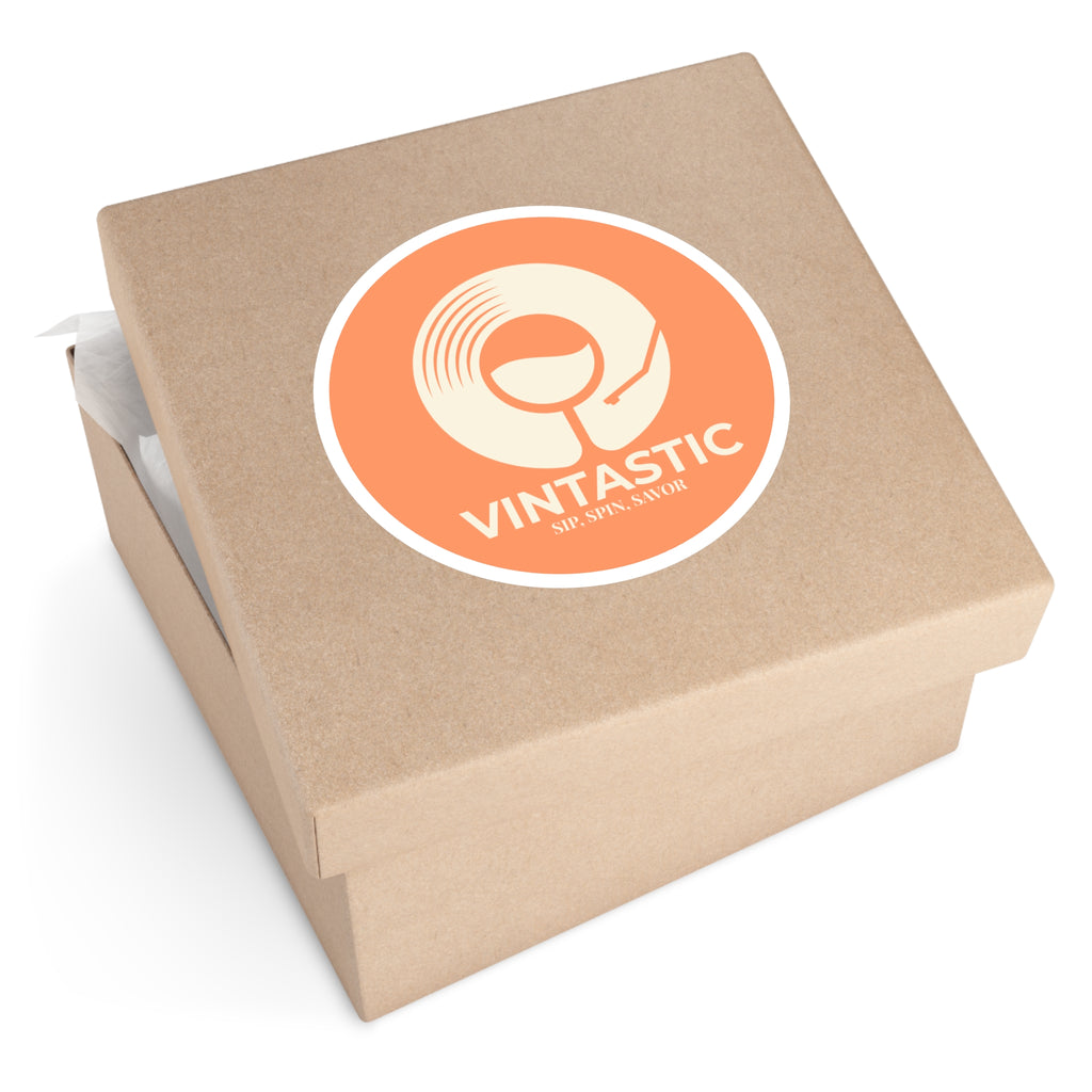 Vintastic Round Sticker — Retro Wine & Vinyl Logo (Indoor/Outdoor)