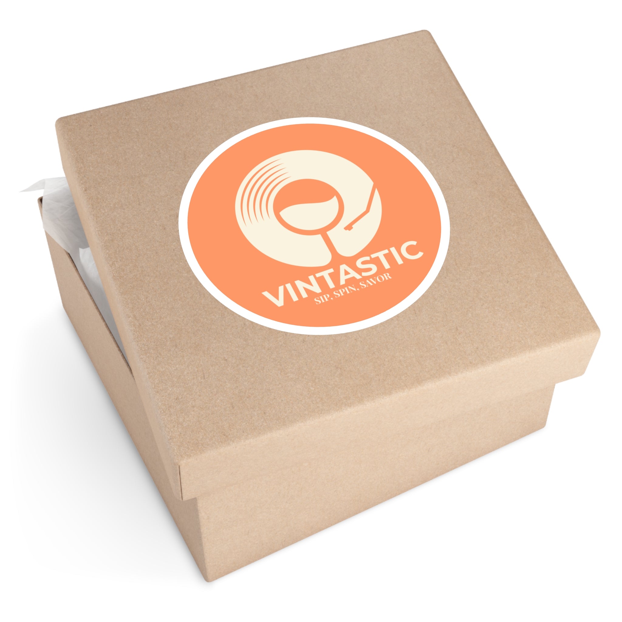 Vintastic Round Sticker — Retro Wine & Vinyl Logo (Indoor/Outdoor)