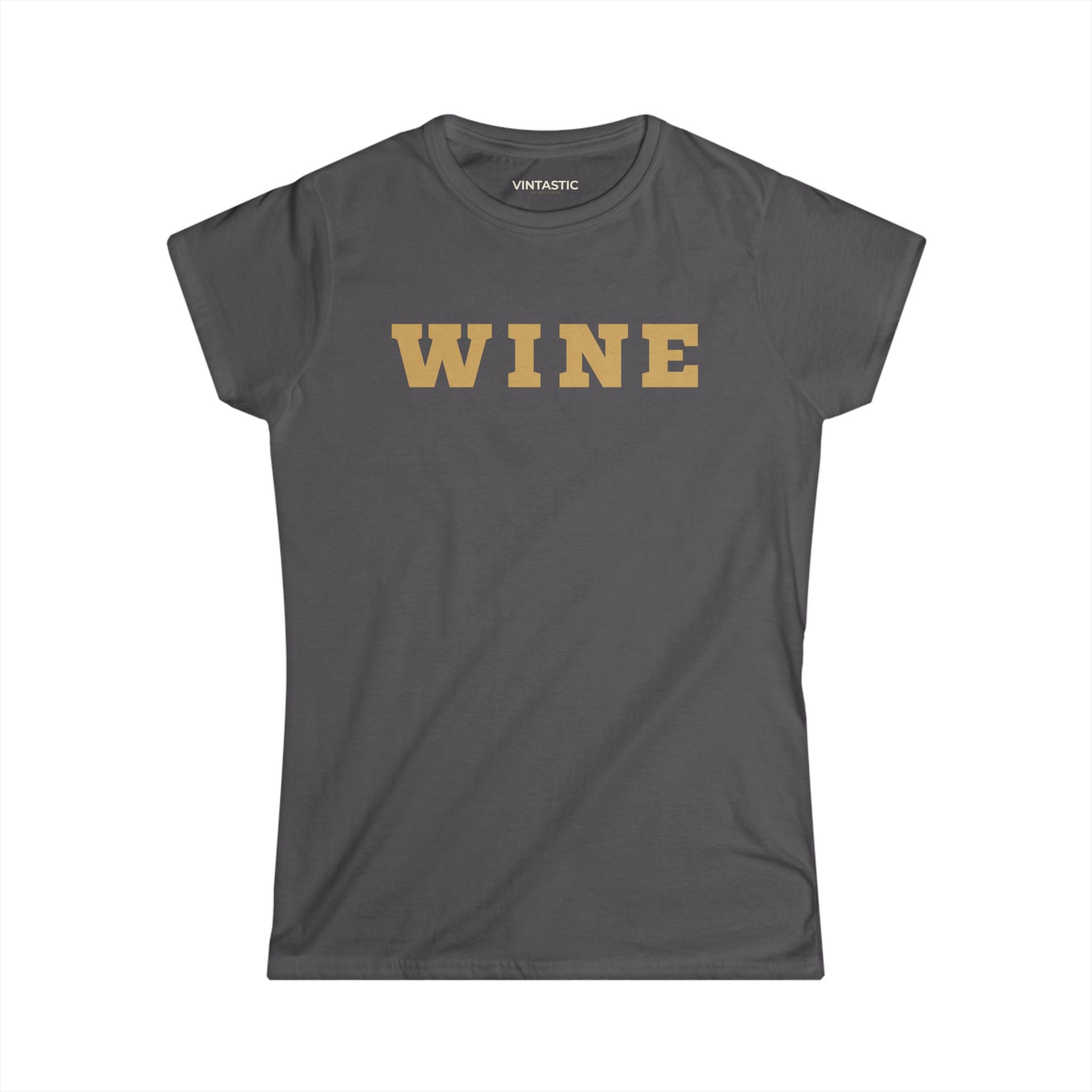 Wine Graphic Tee — Casual Women's White T‑Shirt with Gold 'WINE' Text