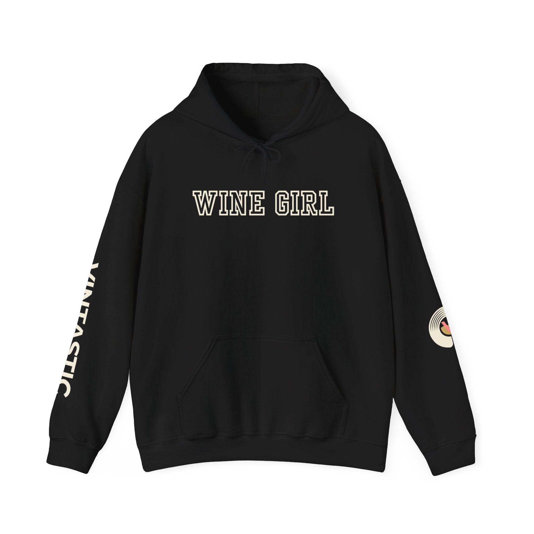 Vintastic Wine Girl Hoodie – Black Unisex Oversized Sweatshirt | Wine Lover Gift
