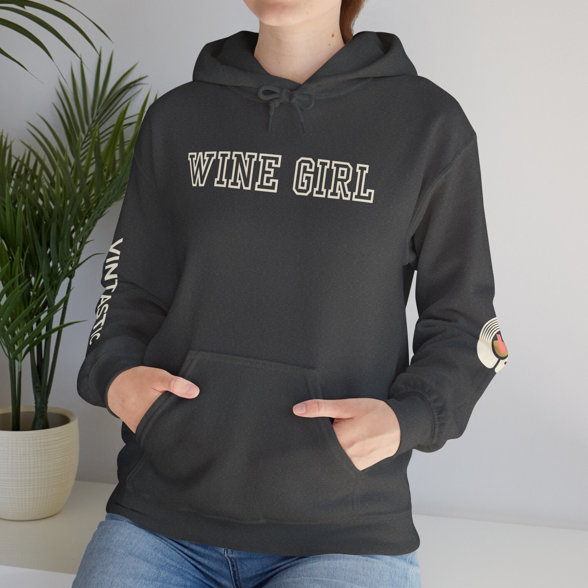 Vintastic Wine Girl Hoodie – Black Unisex Oversized Sweatshirt | Wine Lover Gift