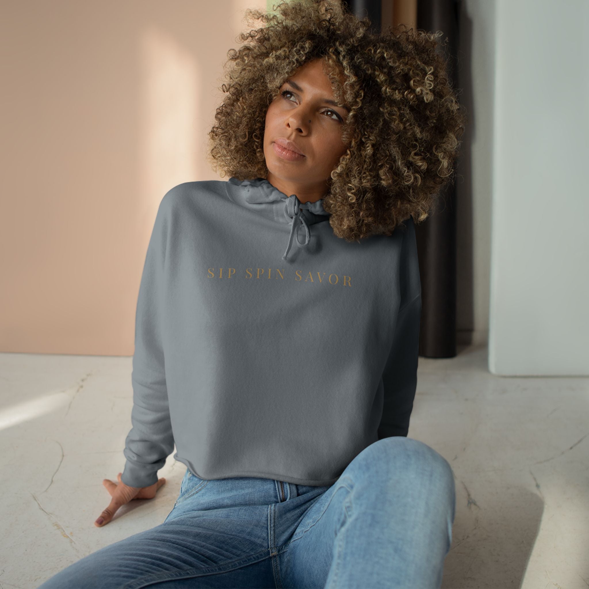 Vintastic Wine Crop Hoodie — Retro Vinyl Wine Logo Cropped Sweatshirt