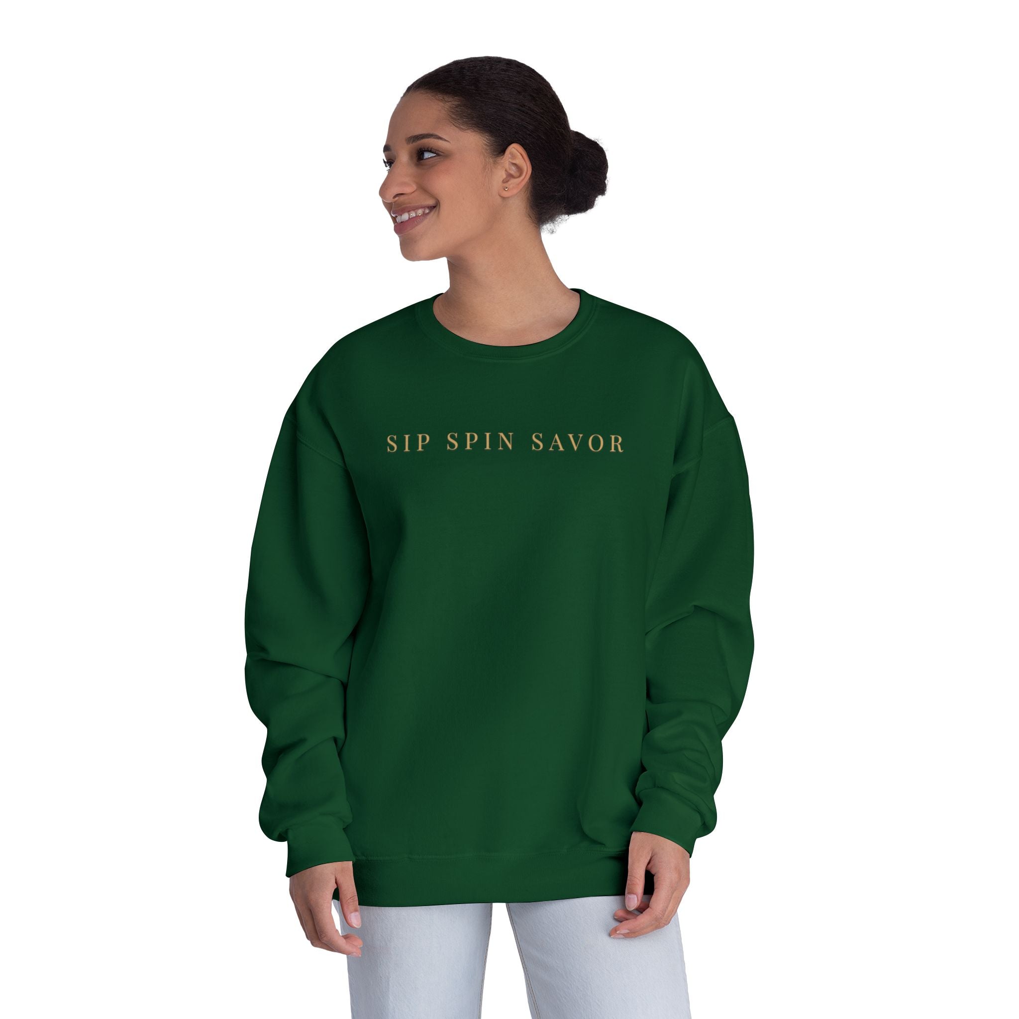 Vintastic Crewneck Sweatshirt — 'Sip Spin Savor' Wine Lover Pullover