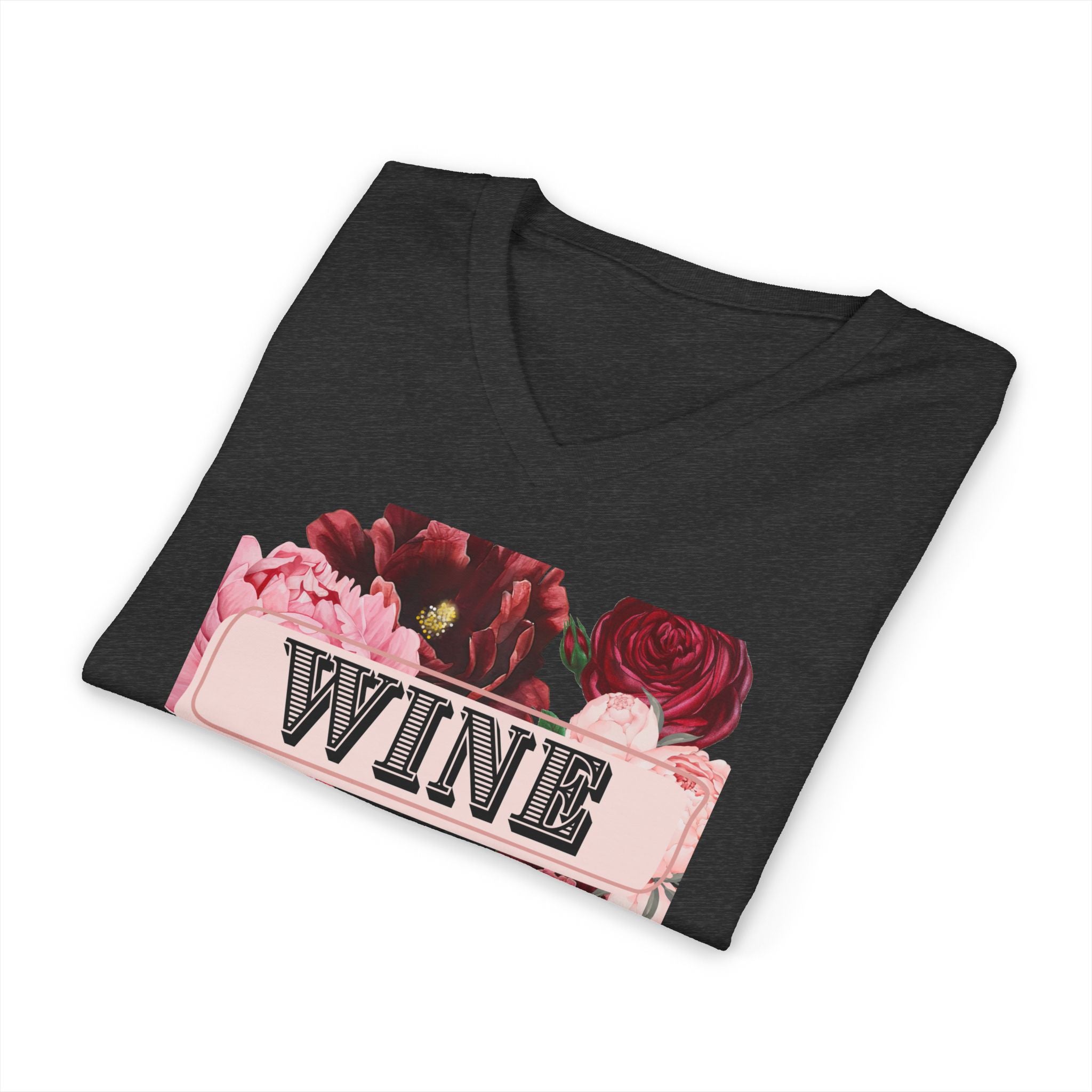 Wine Themed Floral V-Neck Tee for Wine Lovers