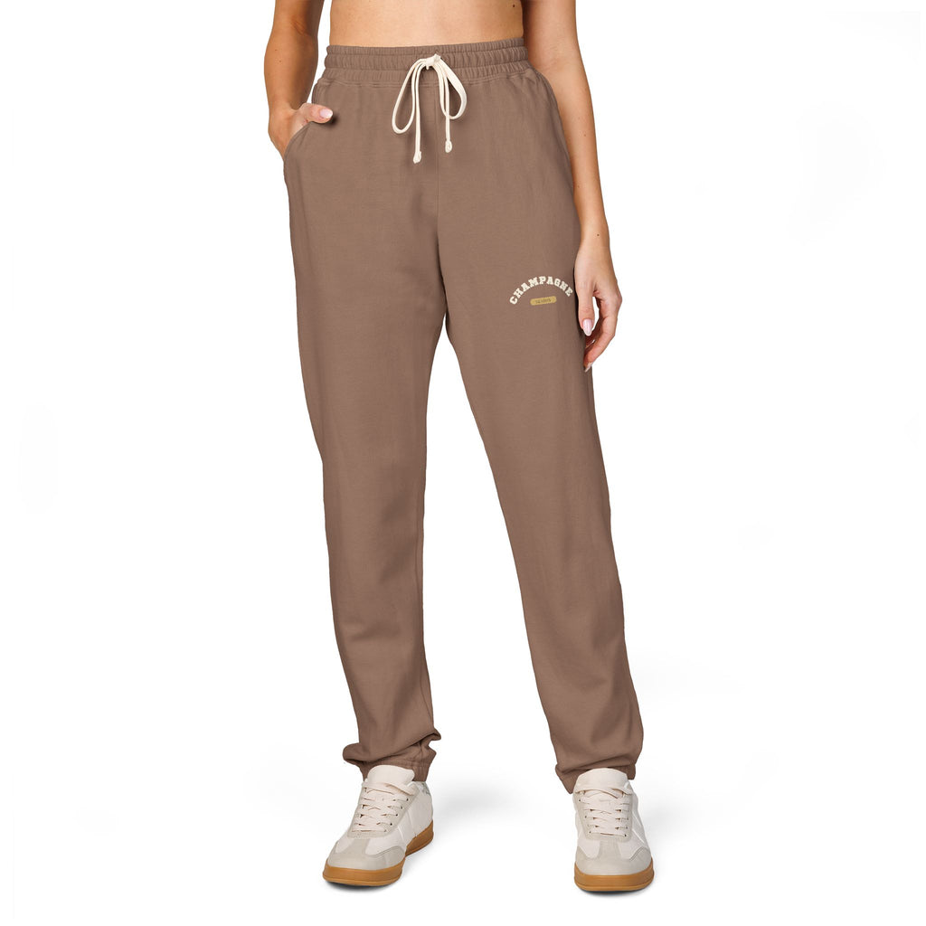 Cozy Champagne Season Sweatpants — Garment-Dyed Fleece Joggers with 'Canyon Club' Logo