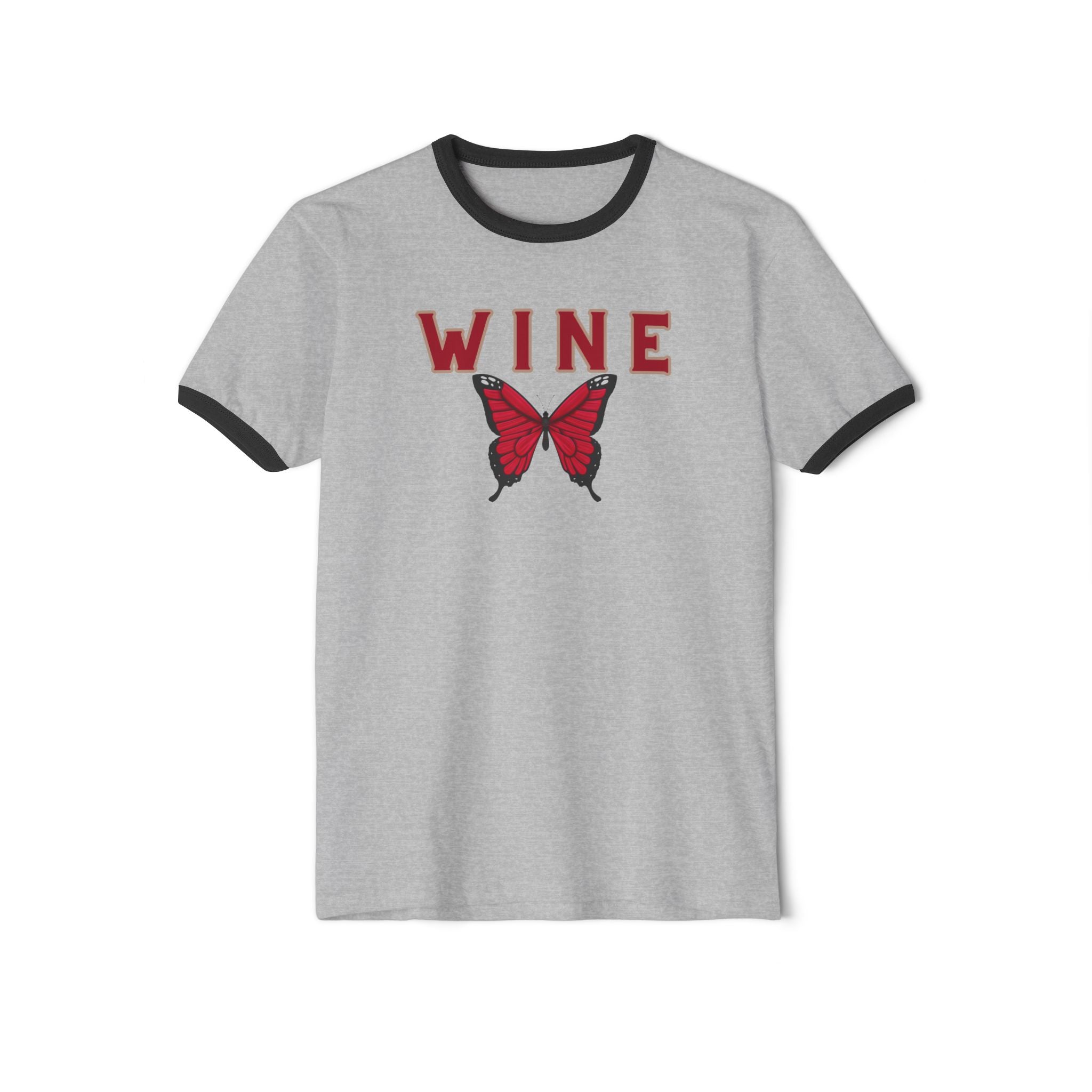WINE Butterfly Ringer Tee – Retro Wine Lover Graphic