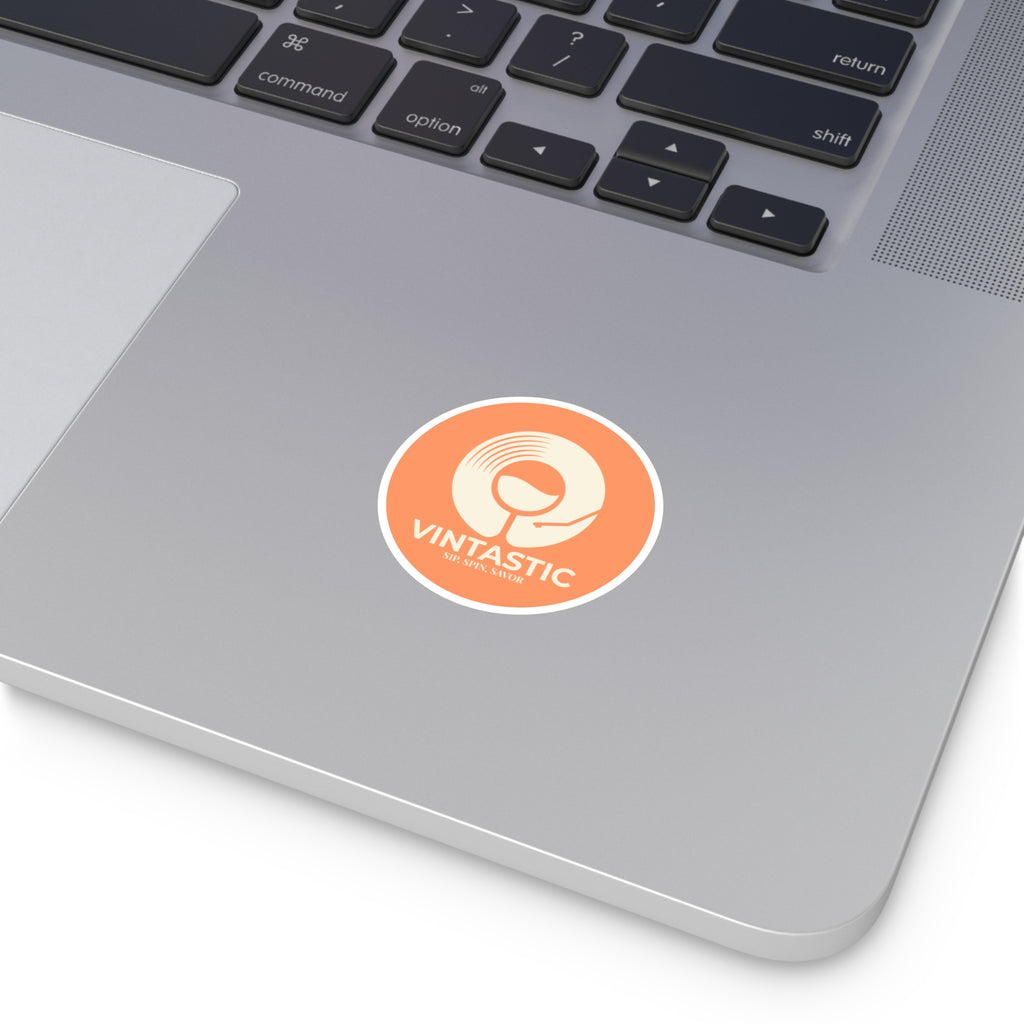 Vintastic Round Sticker — Retro Wine & Vinyl Logo (Indoor/Outdoor)