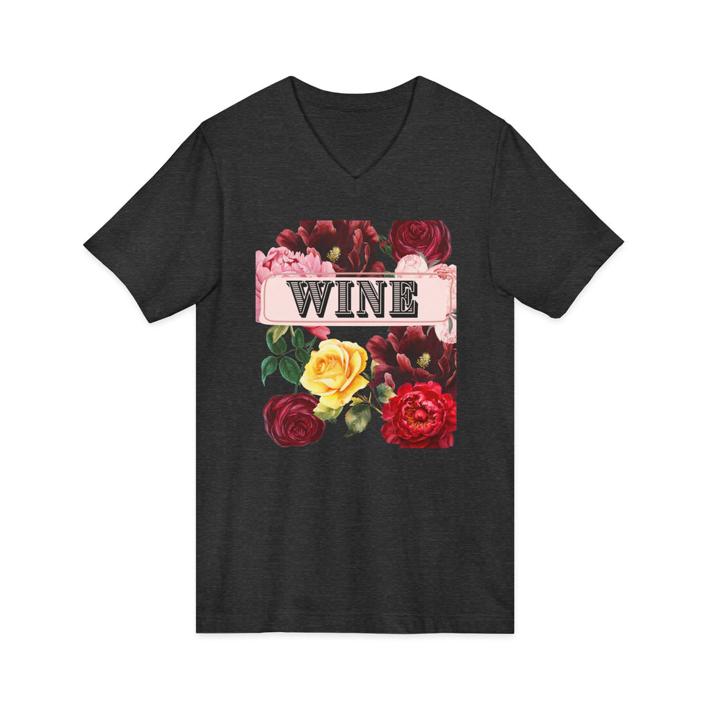 Wine Themed Floral V-Neck Tee for Wine Lovers