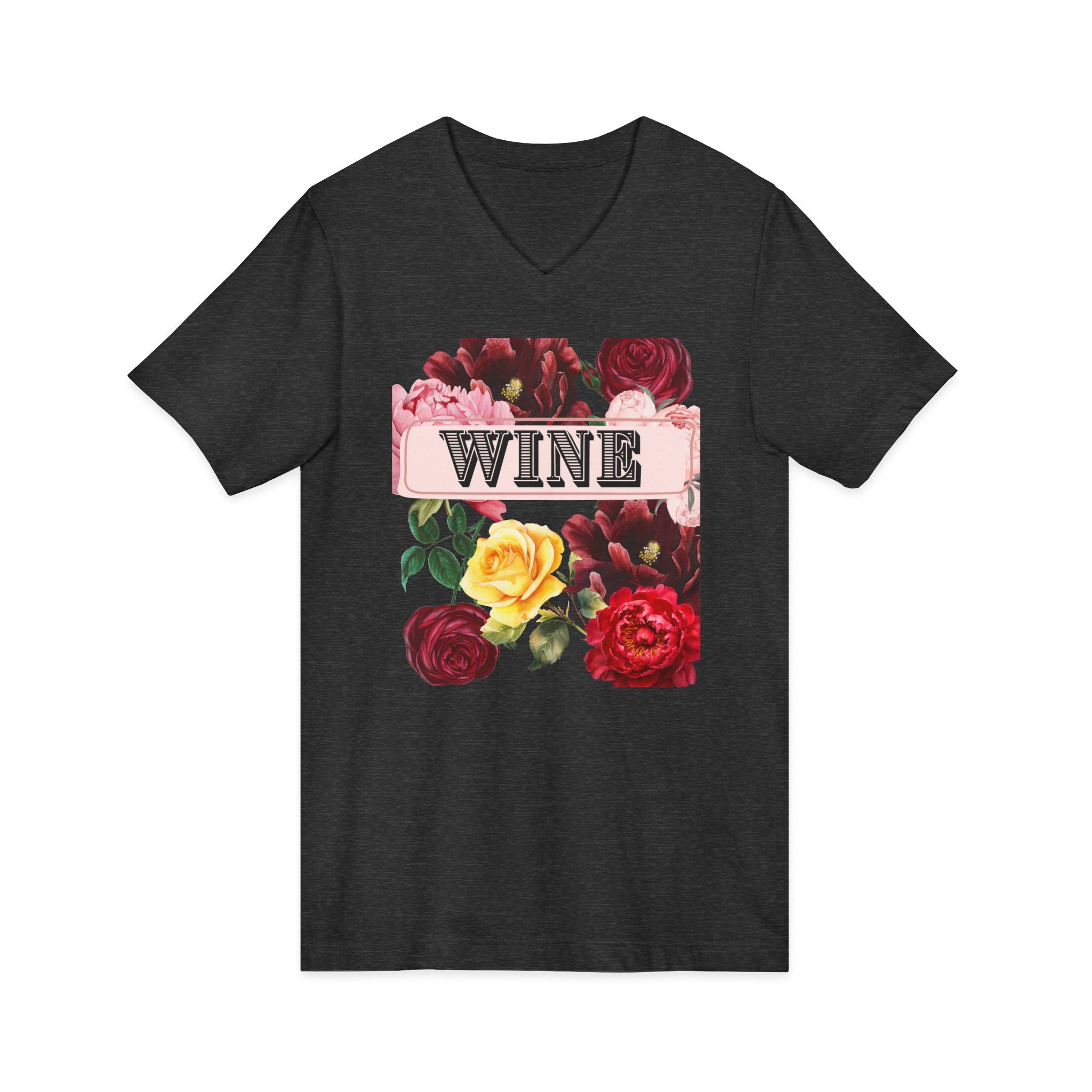 Wine Themed Floral V-Neck Tee for Wine Lovers