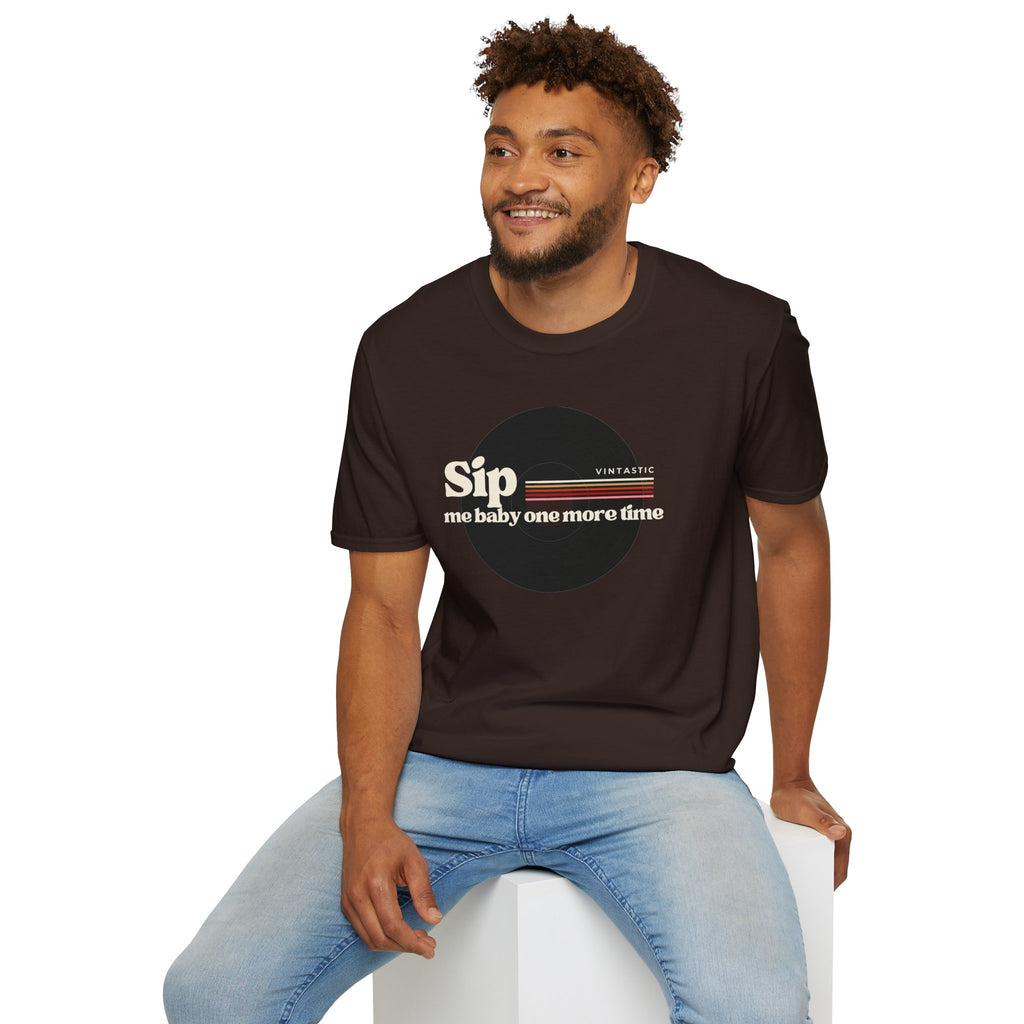 Sip Me Baby One More Time Tee – Retro Vinyl Wine Girl Style