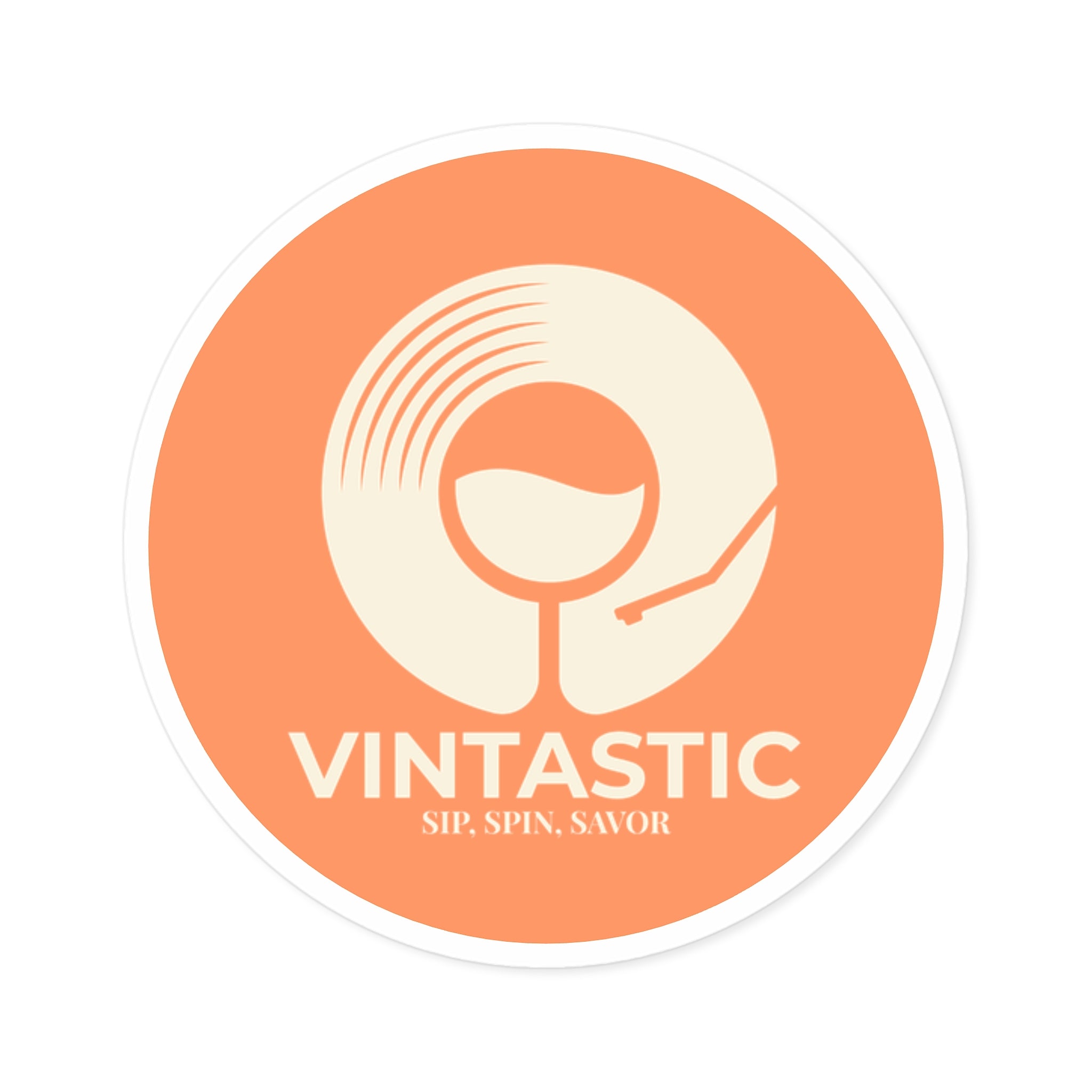 Vintastic Round Sticker — Retro Wine & Vinyl Logo (Indoor/Outdoor)