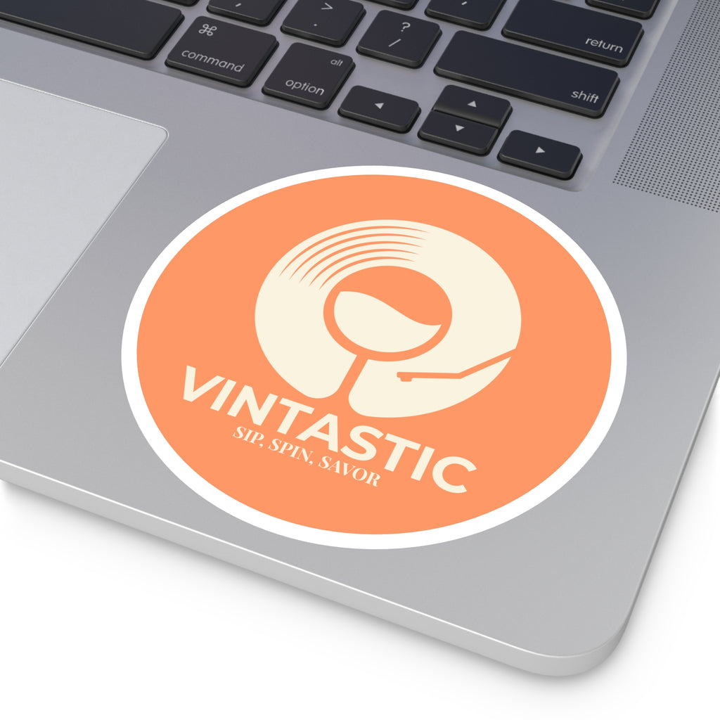 Vintastic Round Sticker — Retro Wine & Vinyl Logo (Indoor/Outdoor)