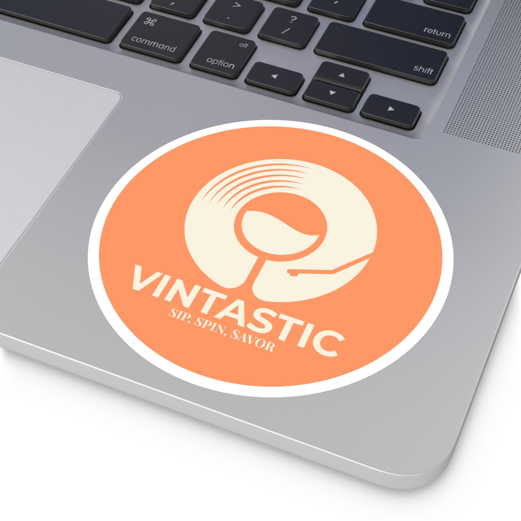 Vintastic Round Sticker — Retro Wine & Vinyl Logo (Indoor/Outdoor)