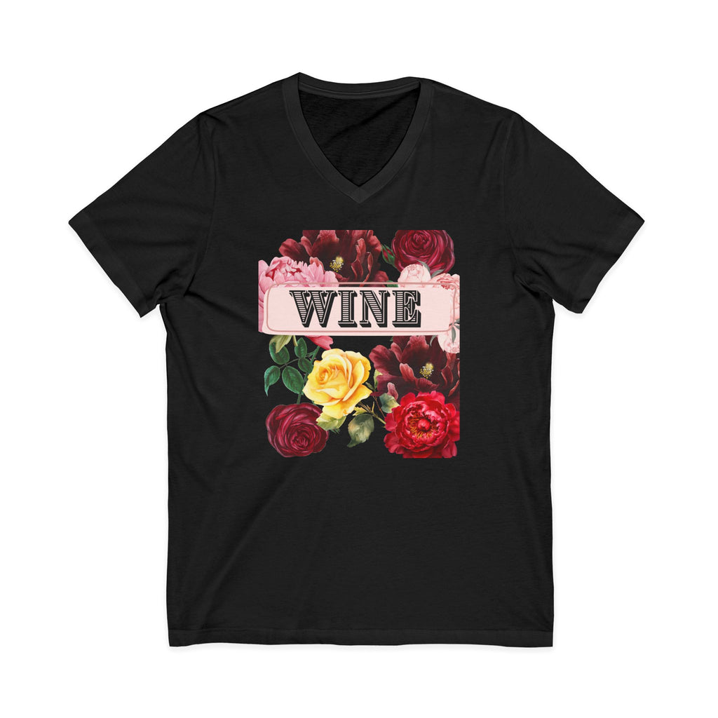 Wine Themed Floral V-Neck Tee for Wine Lovers