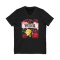 Wine Themed Floral V-Neck Tee for Wine Lovers