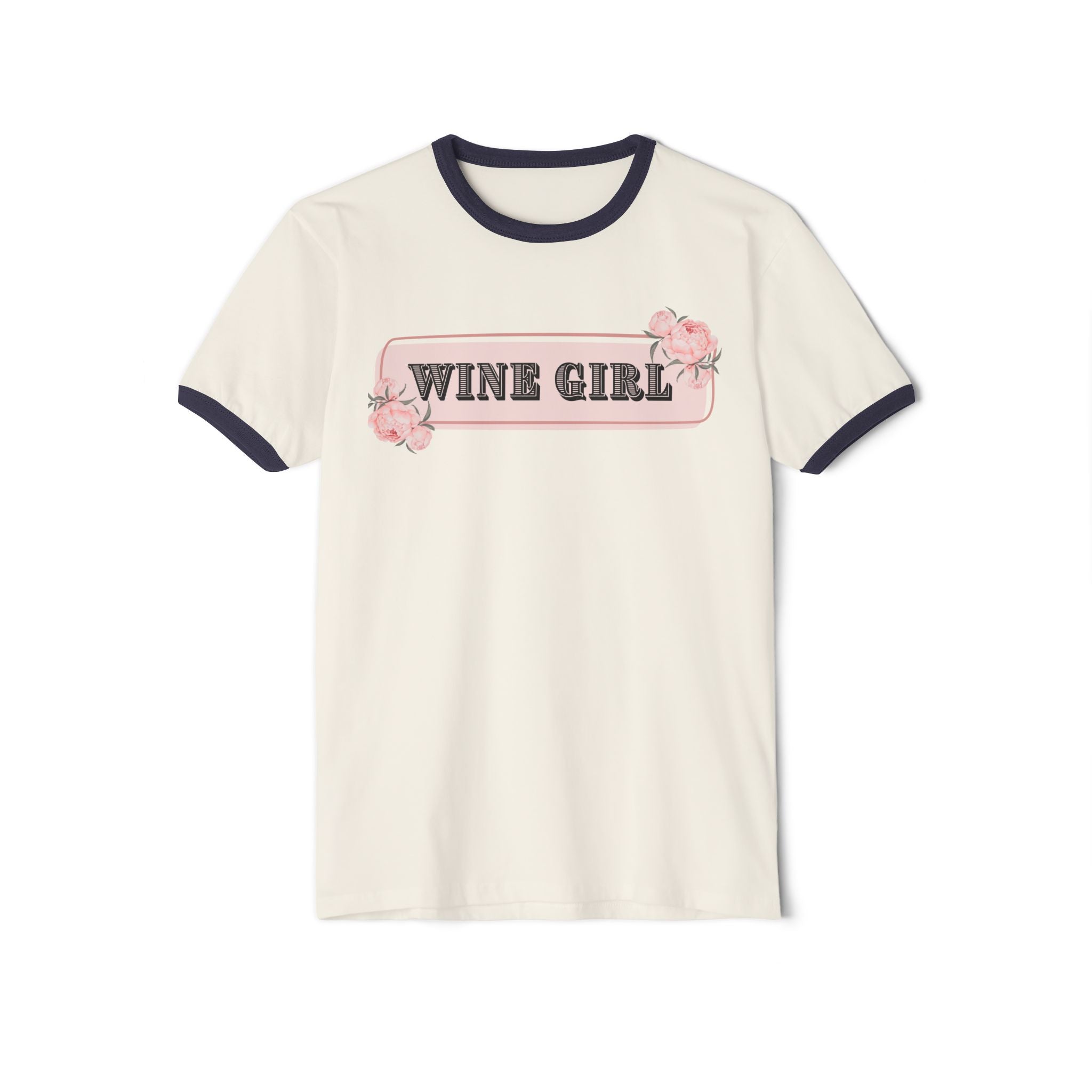 Wine Girl Retro Unisex Cotton Ringer T-Shirt