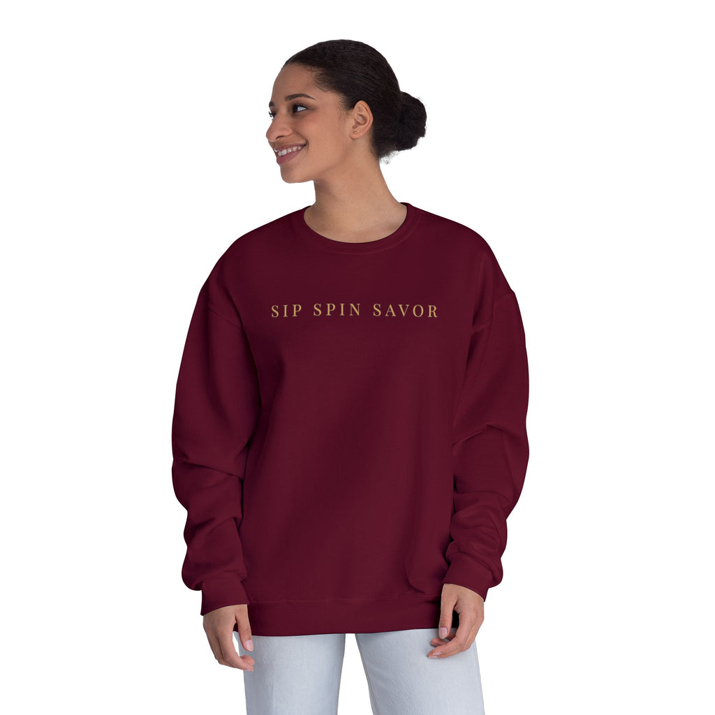 Vintastic Crewneck Sweatshirt — 'Sip Spin Savor' Wine Lover Pullover