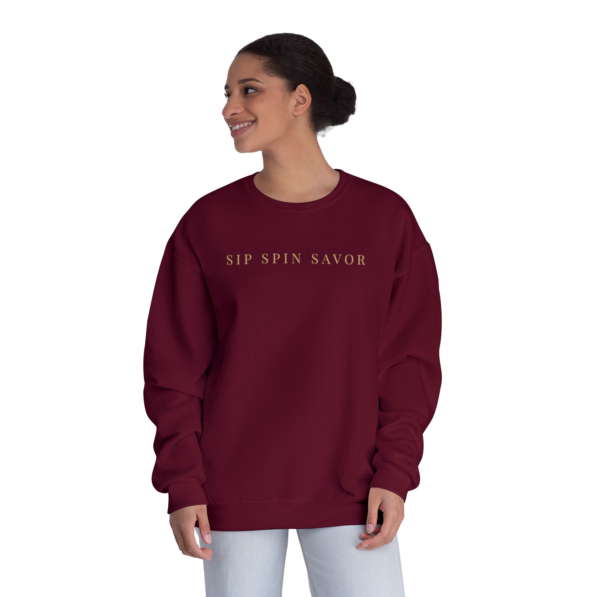 Vintastic Crewneck Sweatshirt — 'Sip Spin Savor' Wine Lover Pullover