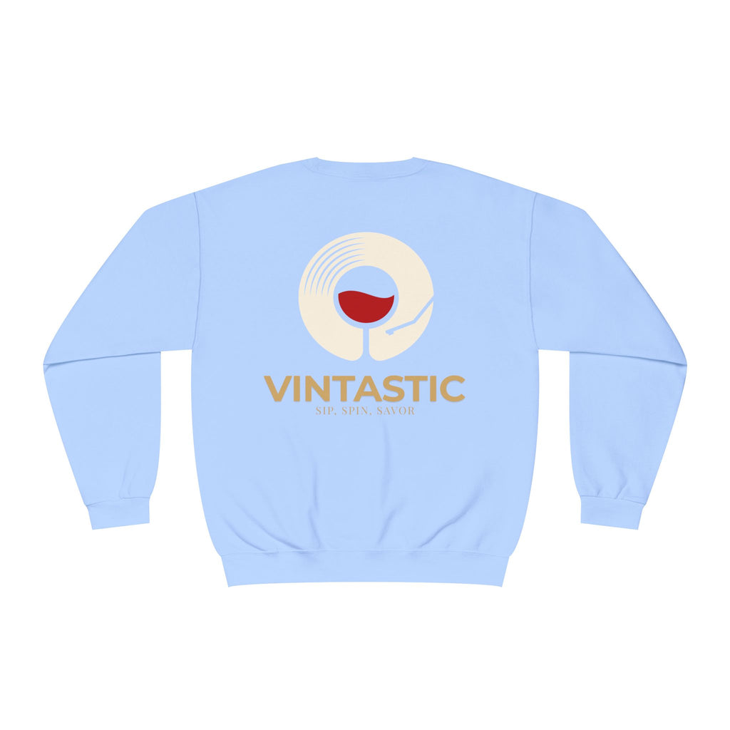 Vintastic Crewneck Sweatshirt — 'Sip Spin Savor' Wine Lover Pullover