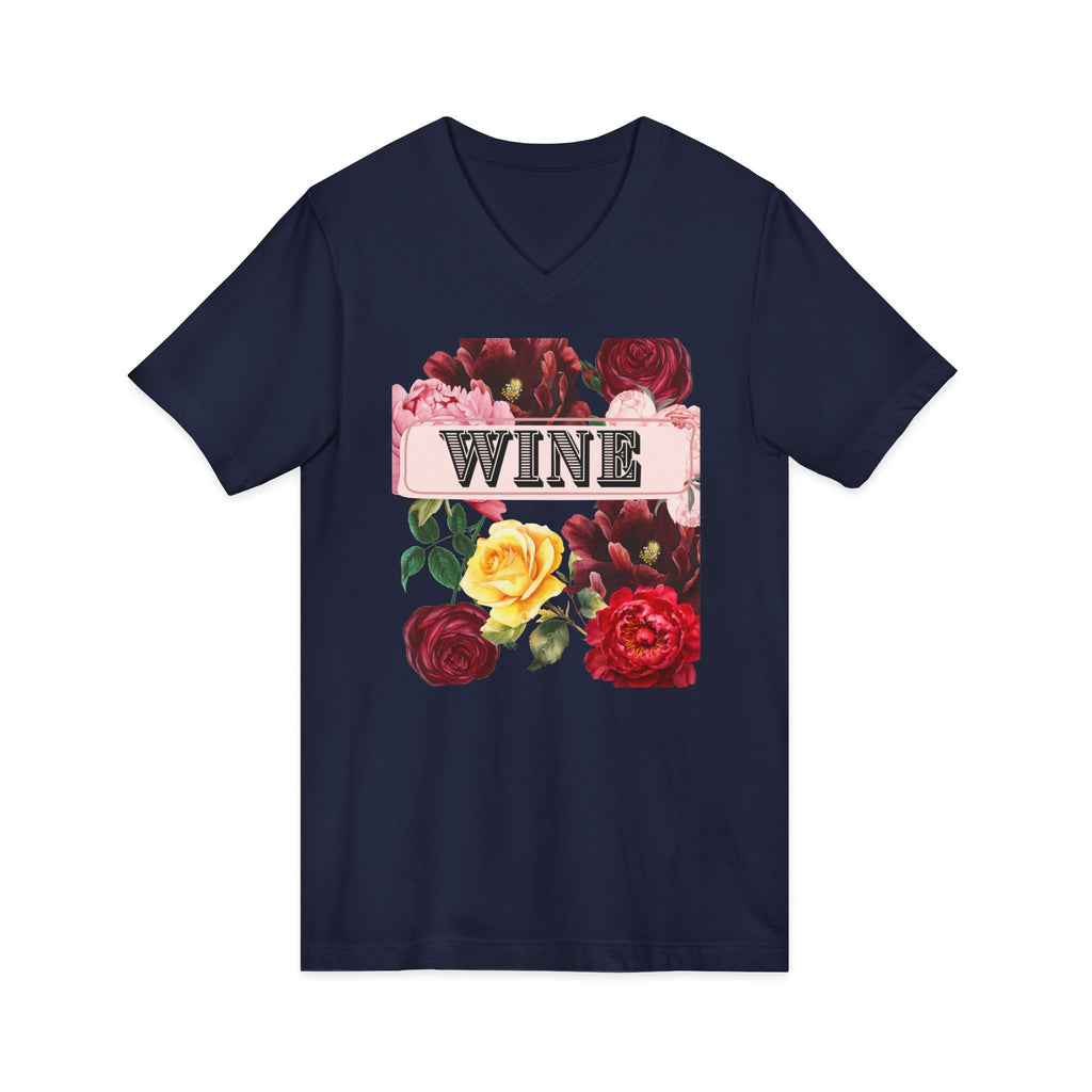 Wine Themed Floral V-Neck Tee for Wine Lovers