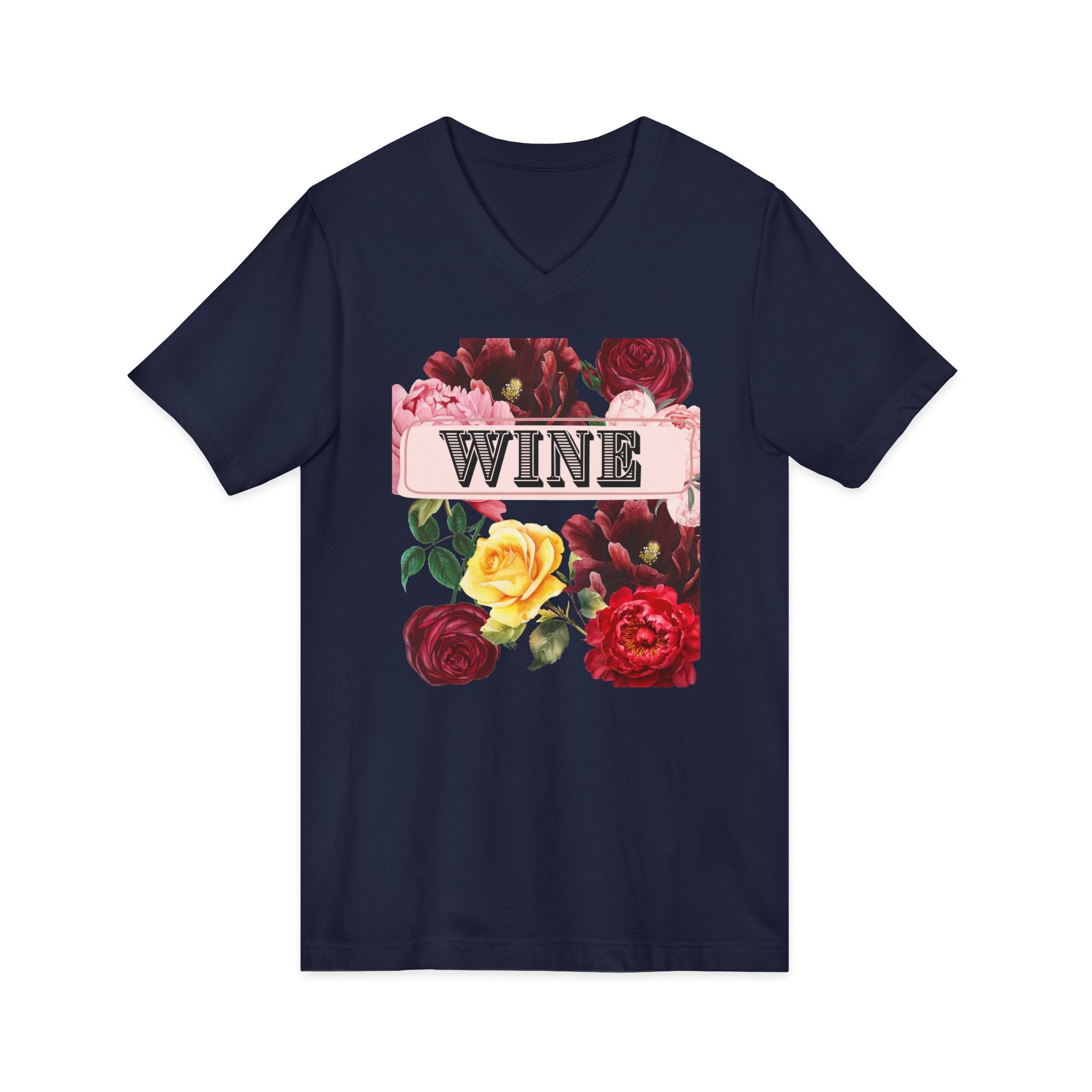 Wine Themed Floral V-Neck Tee for Wine Lovers