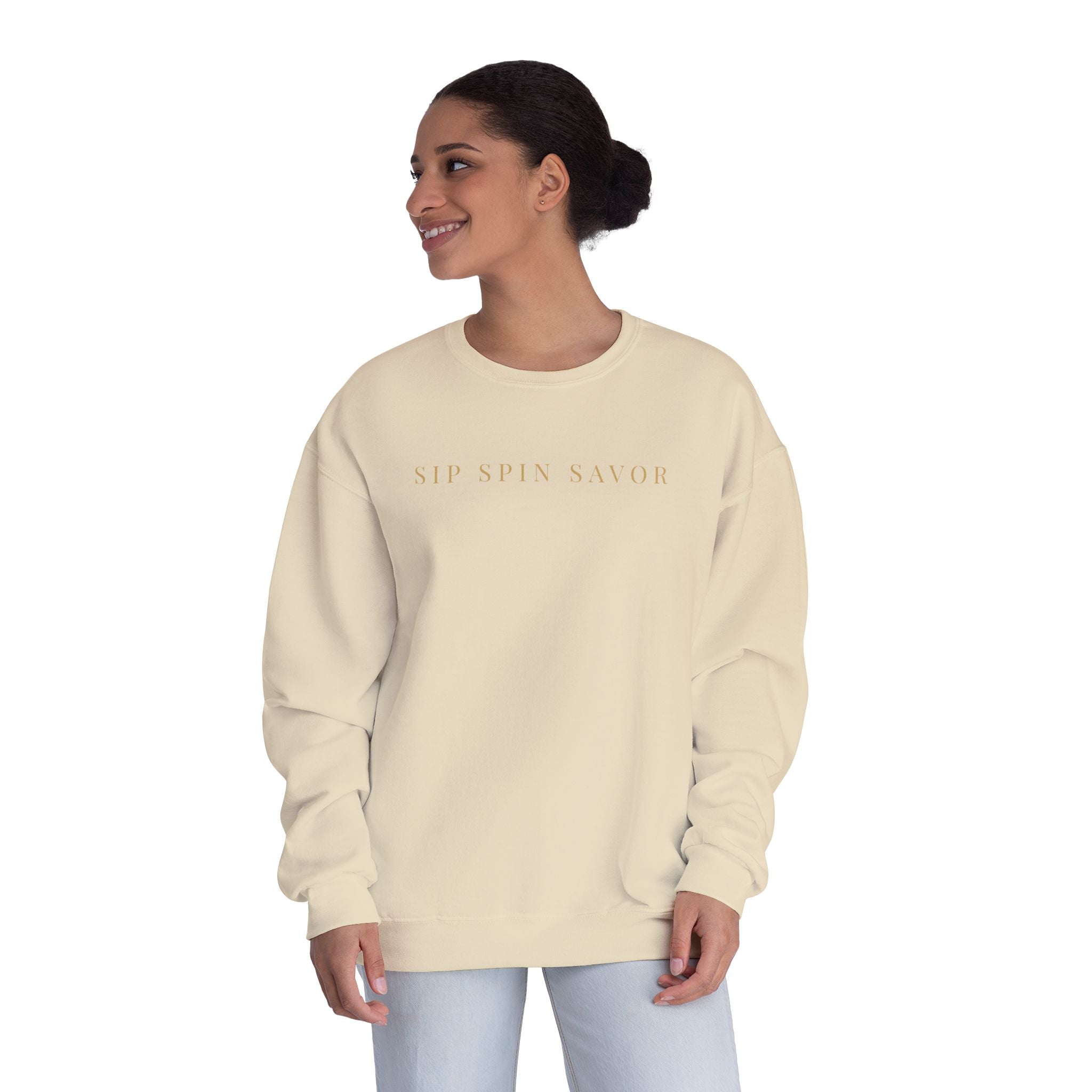 Vintastic Crewneck Sweatshirt — 'Sip Spin Savor' Wine Lover Pullover