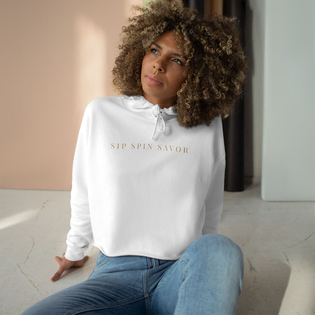 Vintastic Wine Crop Hoodie — Retro Vinyl Wine Logo Cropped Sweatshirt