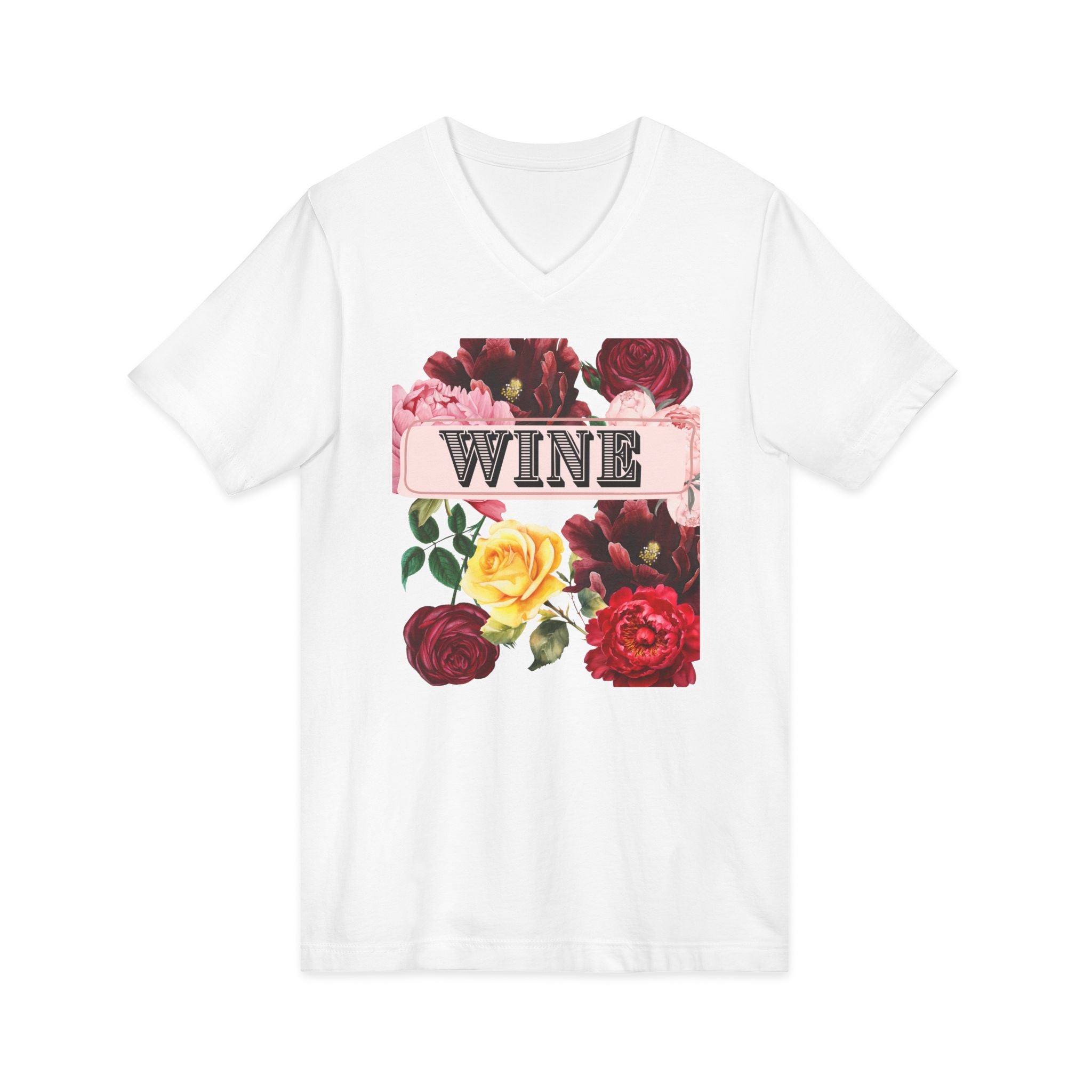 Wine Themed Floral V-Neck Tee for Wine Lovers